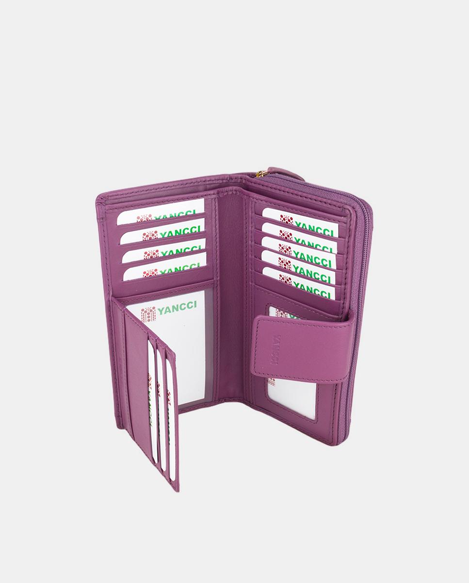 Porta-Moedas Grande em Pele com Adornos Laterais - Verde Roxo-2