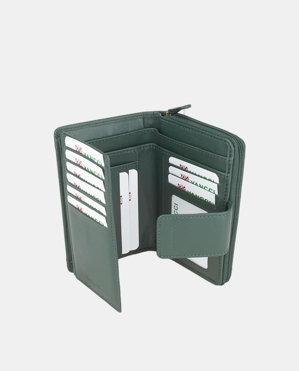 Porta-Moedas Médio em Pele com Adornos Laterais - Verde Verde-escuro-2