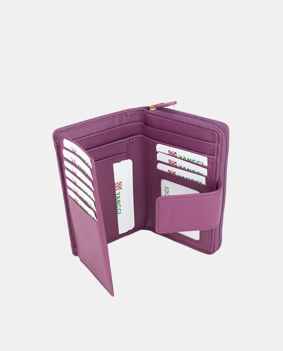 Porta-Moedas Médio em Pele com Adornos Laterais - Verde Roxo-2