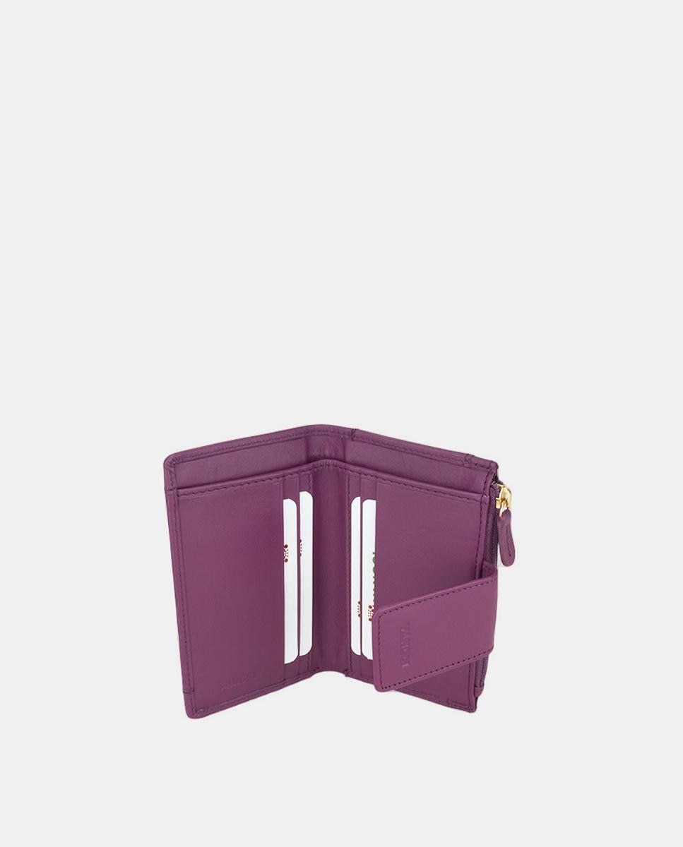 Porta-Moedas Pequeno em Pele com Adornos Laterais - Verde Roxo-2