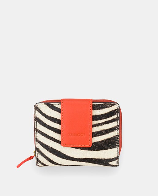 Imagem 0 de Porta-Moedas Pequeno em Pele com Efeito de Zebra e Correia em Pele - Vermelho