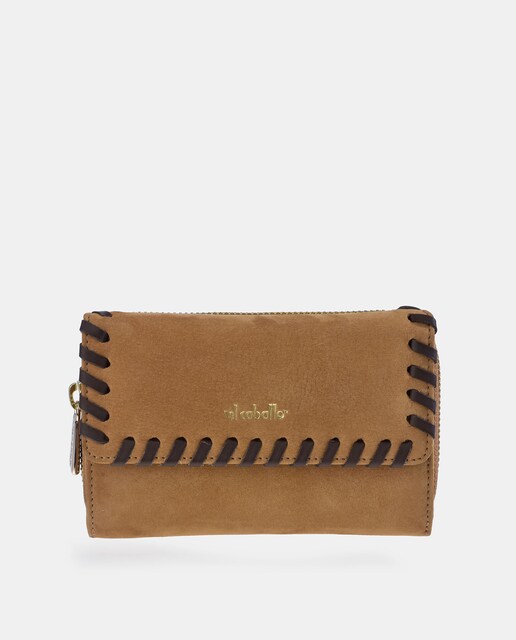 Imagem 0 de Carteira média em pele vermelha com pespontos