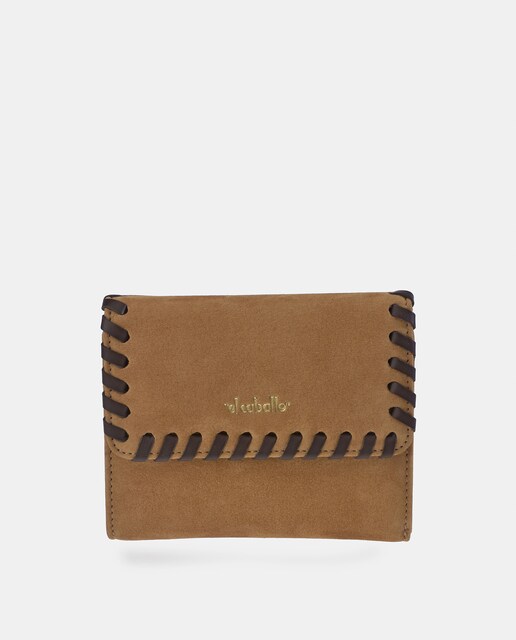 Imagem 0 de Carteira pequena em pele vermelha com pespontos