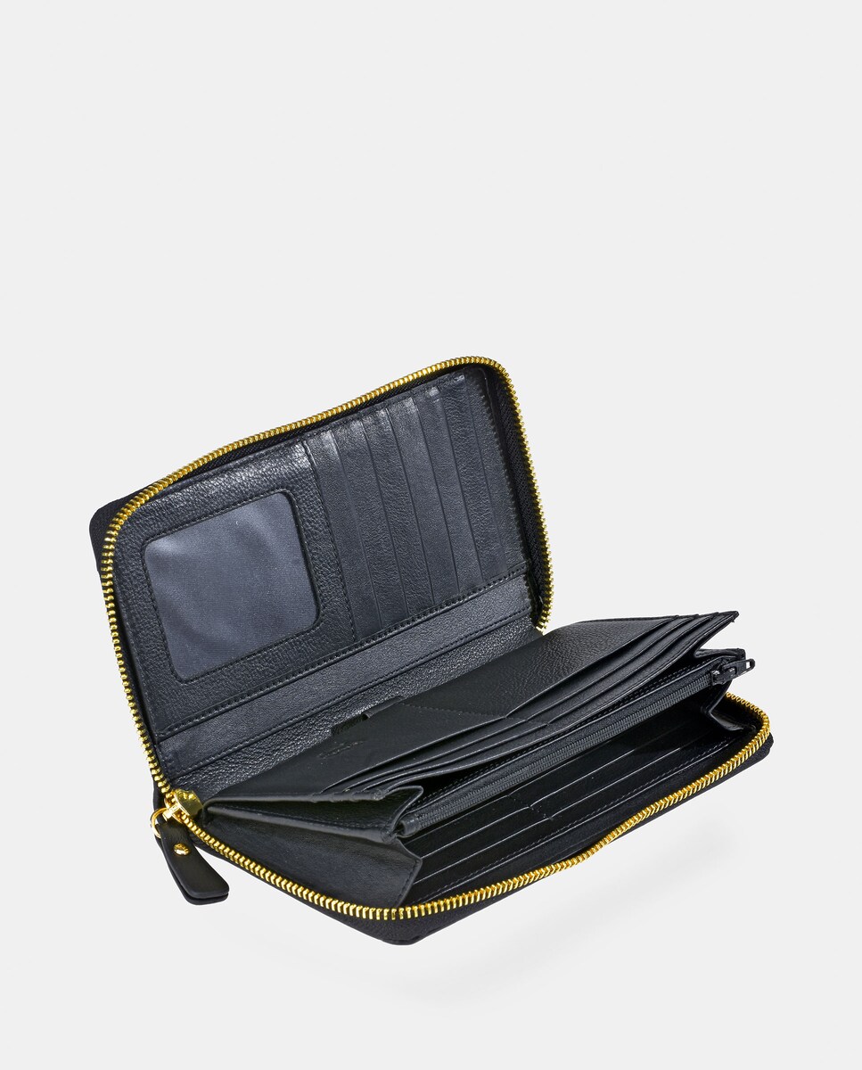 Porta-Moedas Grande em Vaqueta e Lona com Secção para Notas e Fecho de Correr - Cor de Tijolo Verde-escuro-4