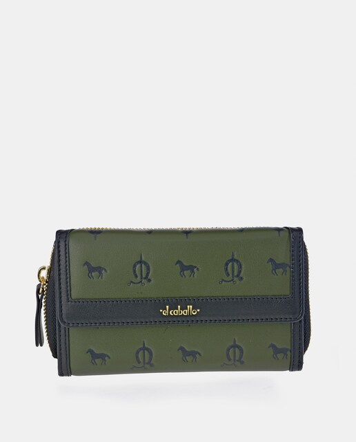 Imagem 0 de Porta-Moedas em Vaqueta e Lona com Secção para Notas e Aba - Cor de Tijolo