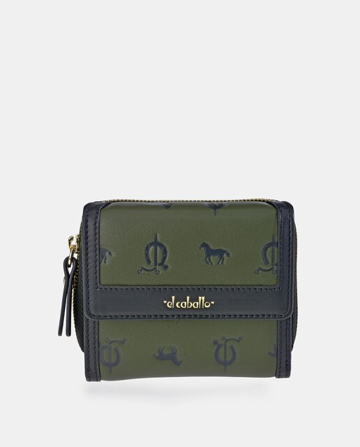 Imagem 0 de Porta-Moedas Pequeno em Vaqueta e Lona com Secção para Notas e Aba - Cor de Tijolo