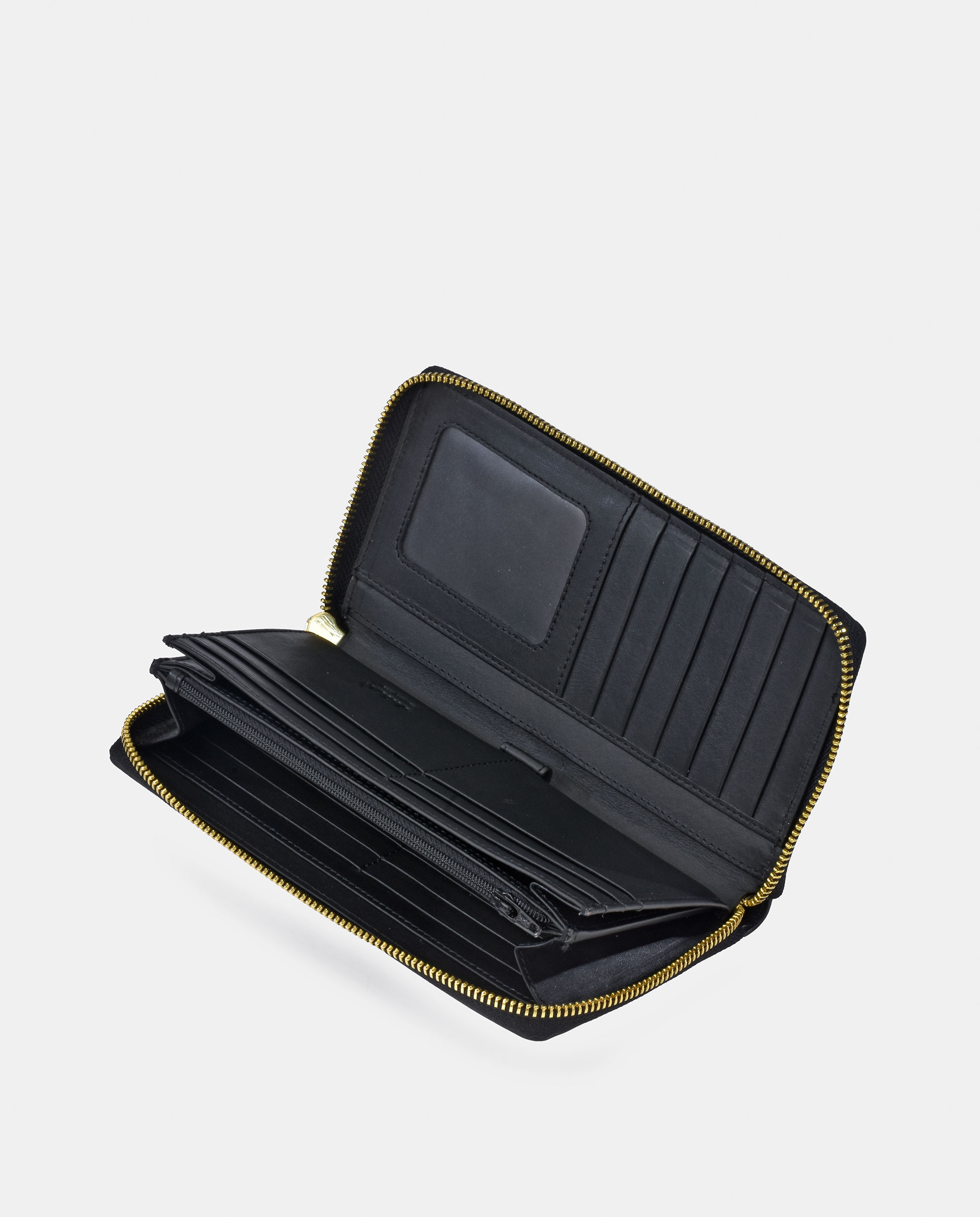 Porta-Moedas Grande em Pele Tipo Napa com Secção para Notas e Fecho de Correr Preto-4