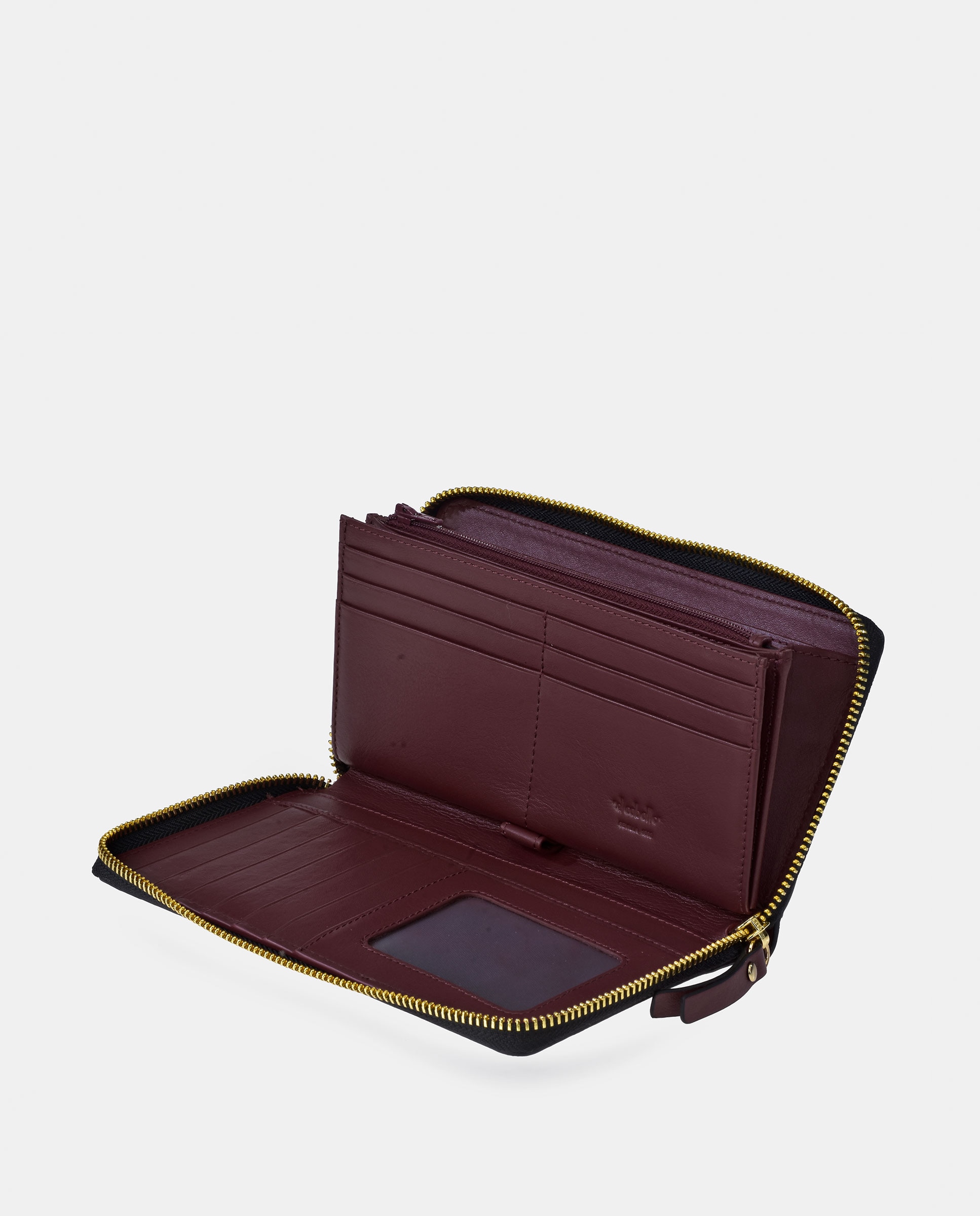 Porta-Moedas Grande em Pele Tipo Napa com Secção para Notas e Fecho de Correr Bordeaux-3