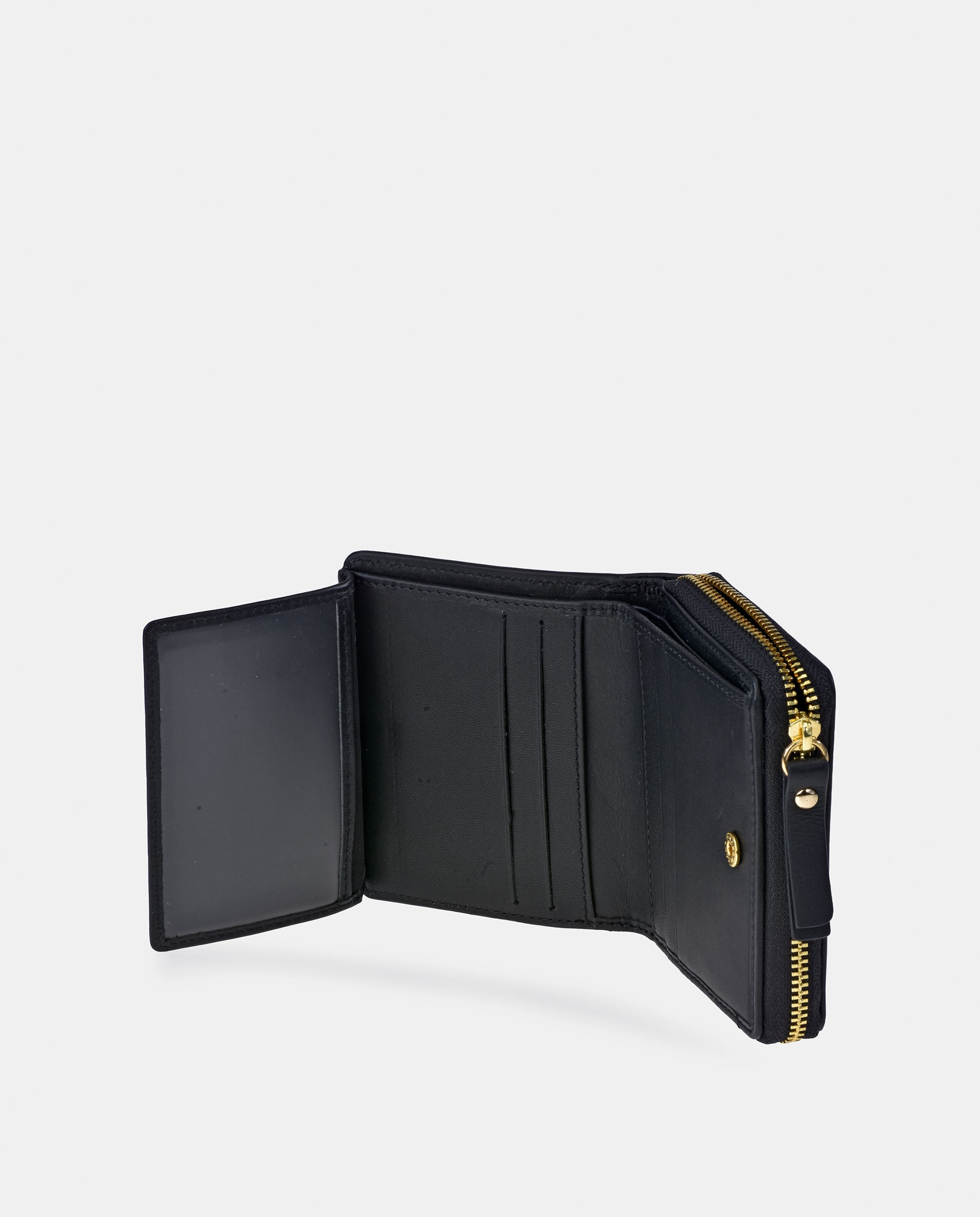 Porta-Moedas Pequeno em Pele Tipo Napa com Secção para Notas e Fecho de Correr Preto-4