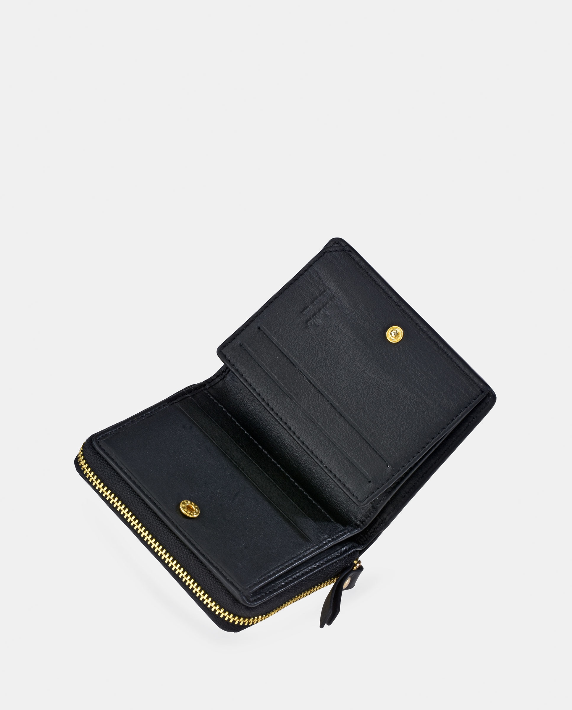 Porta-Moedas Pequeno em Pele Tipo Napa com Secção para Notas e Fecho de Correr Preto-5
