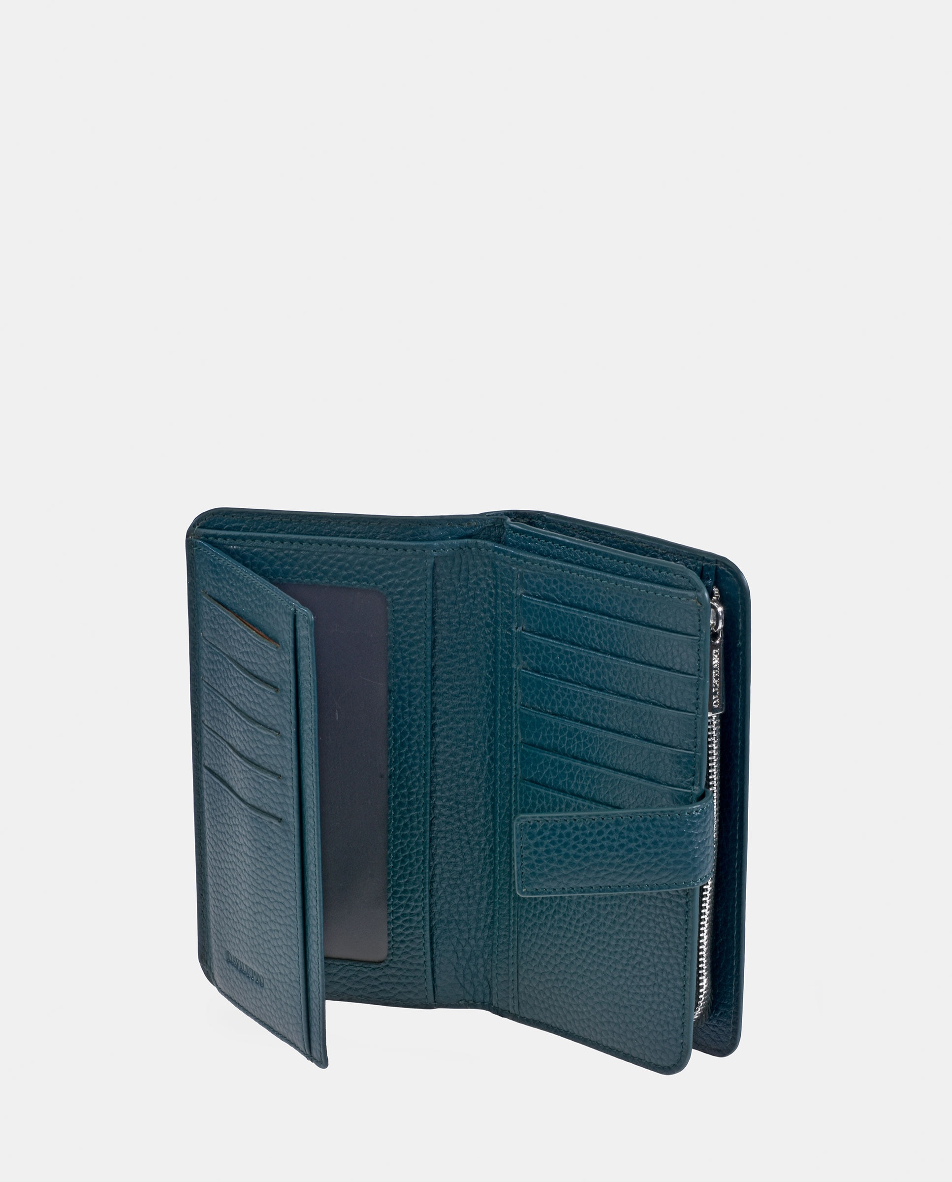 Porta-Moedas Grande em Pele Granulada com Secção para Notas Verde-escuro-4
