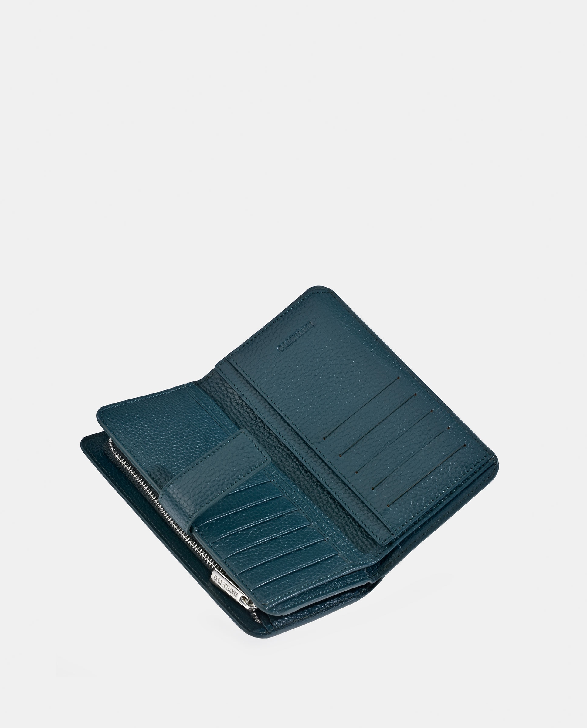 Porta-Moedas Grande em Pele Granulada com Secção para Notas Verde-escuro-5