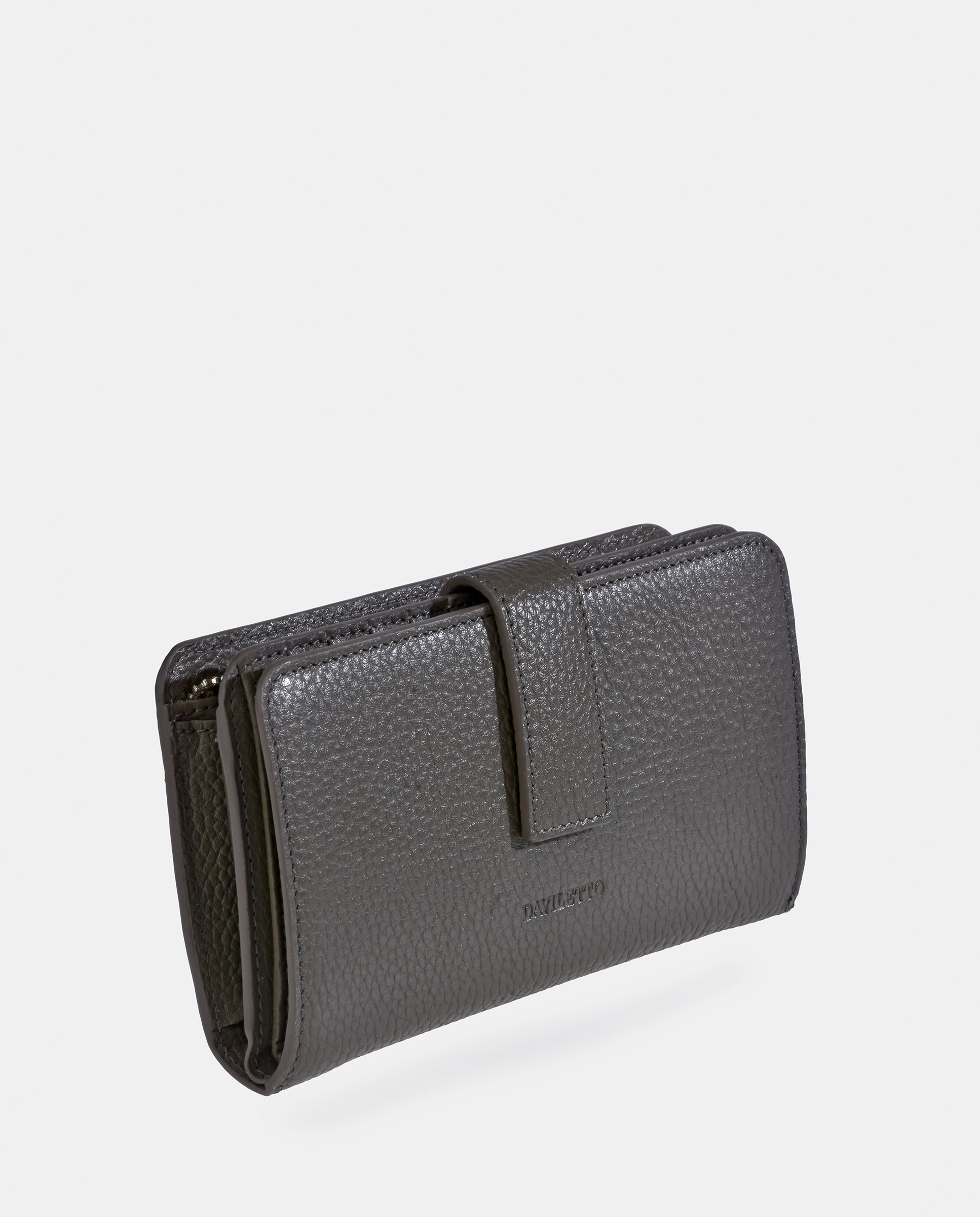 Porta-Moedas Grande em Pele Granulada com Secção para Notas Taupe-2
