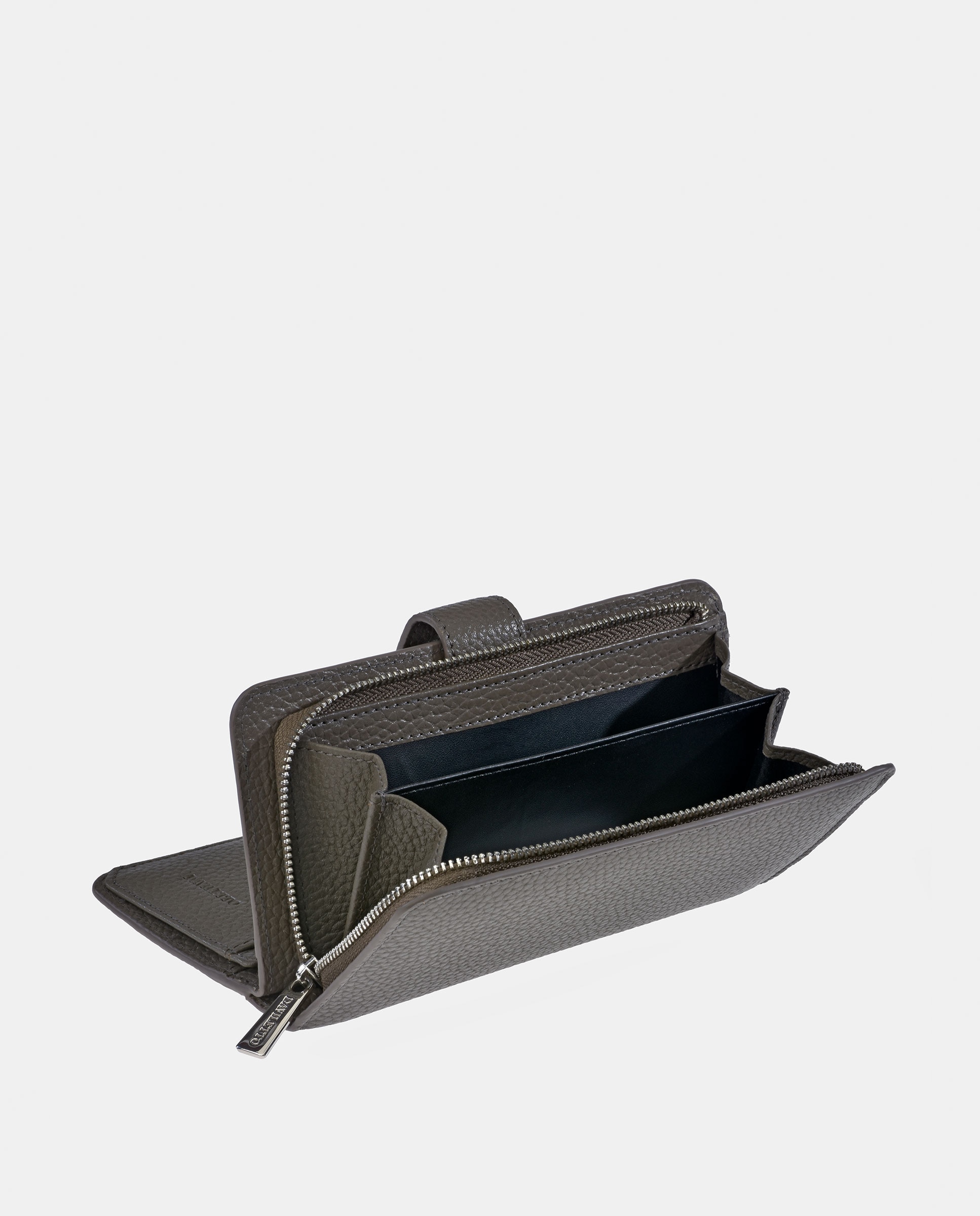 Porta-Moedas Grande em Pele Granulada com Secção para Notas Taupe-3