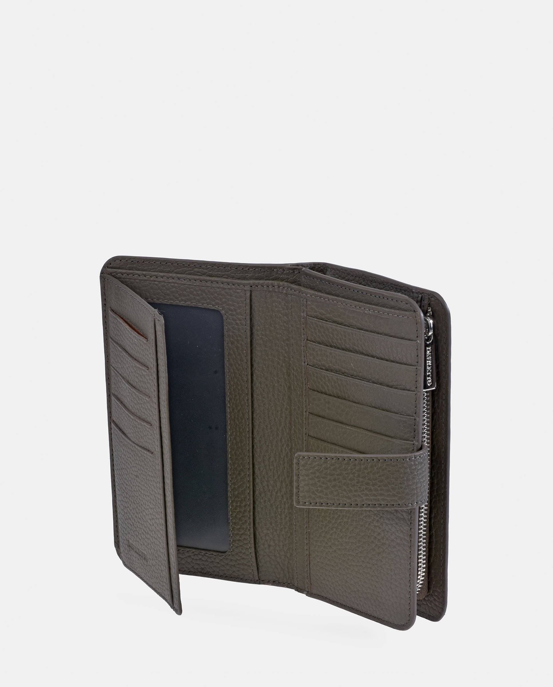 Porta-Moedas Grande em Pele Granulada com Secção para Notas Taupe-4