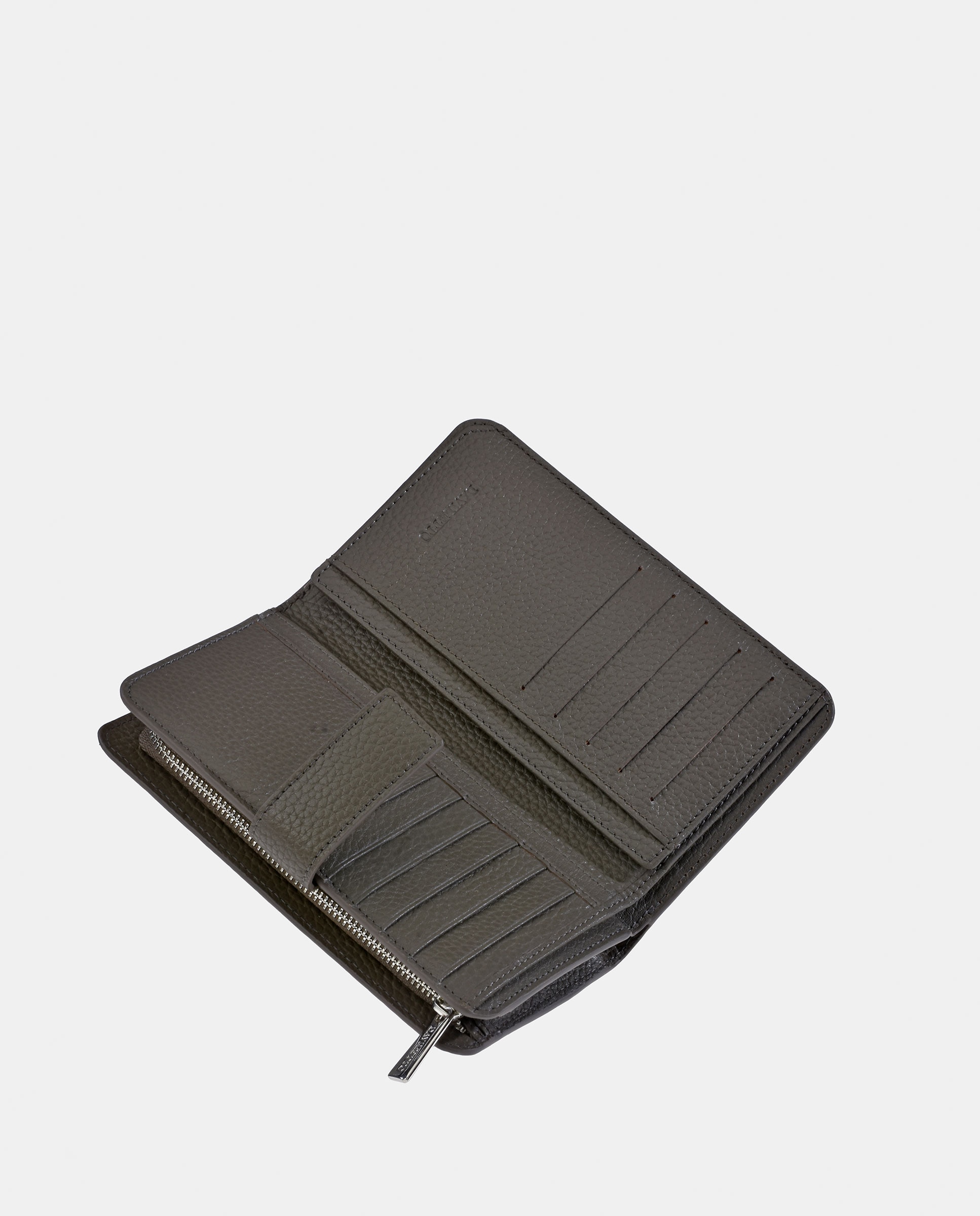 Porta-Moedas Grande em Pele Granulada com Secção para Notas Taupe-5