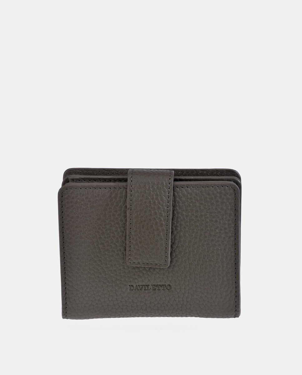 Porta-Moedas em Pele Granulada com Secção para Notas Taupe-1