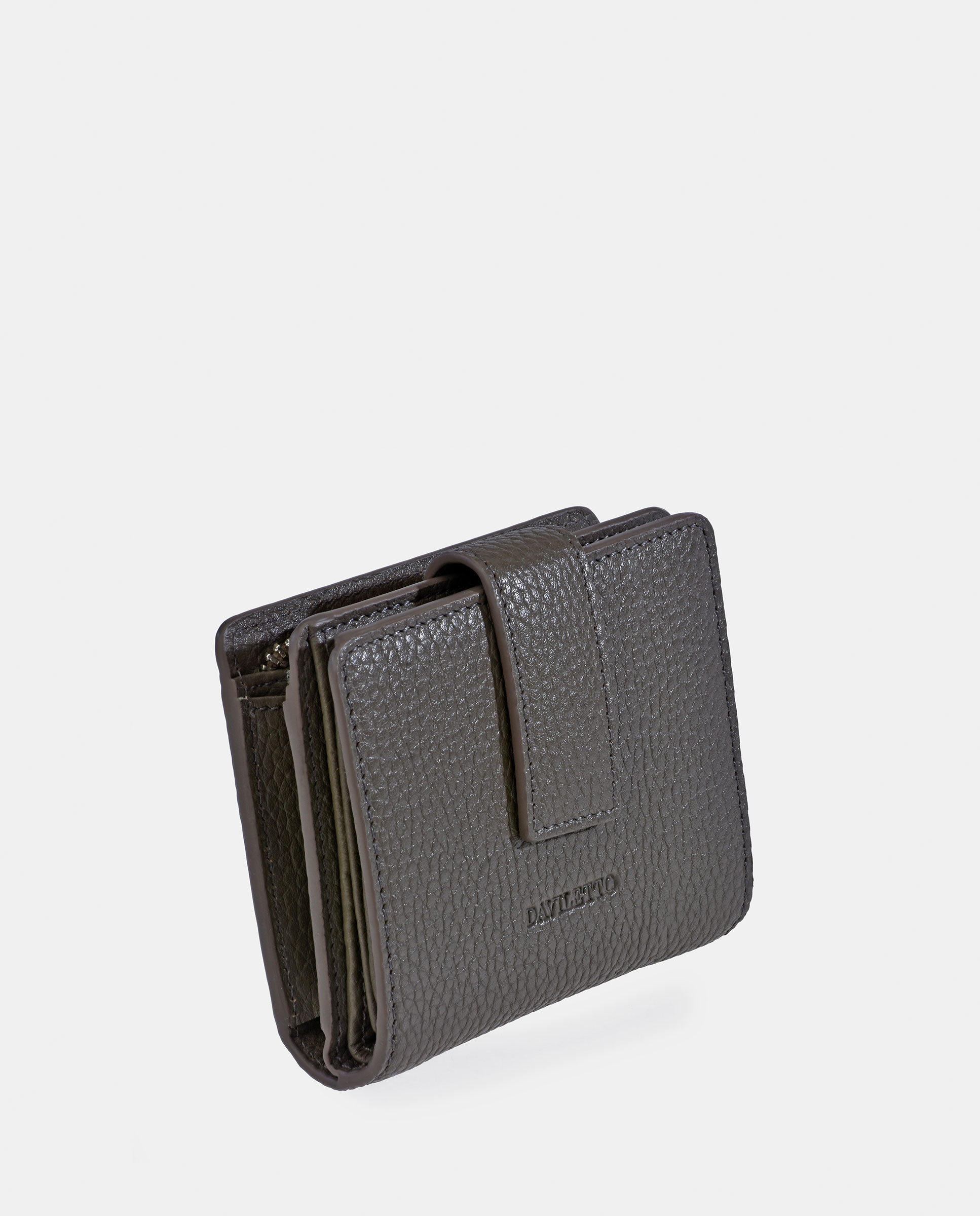 Porta-Moedas em Pele Granulada com Secção para Notas Taupe-2