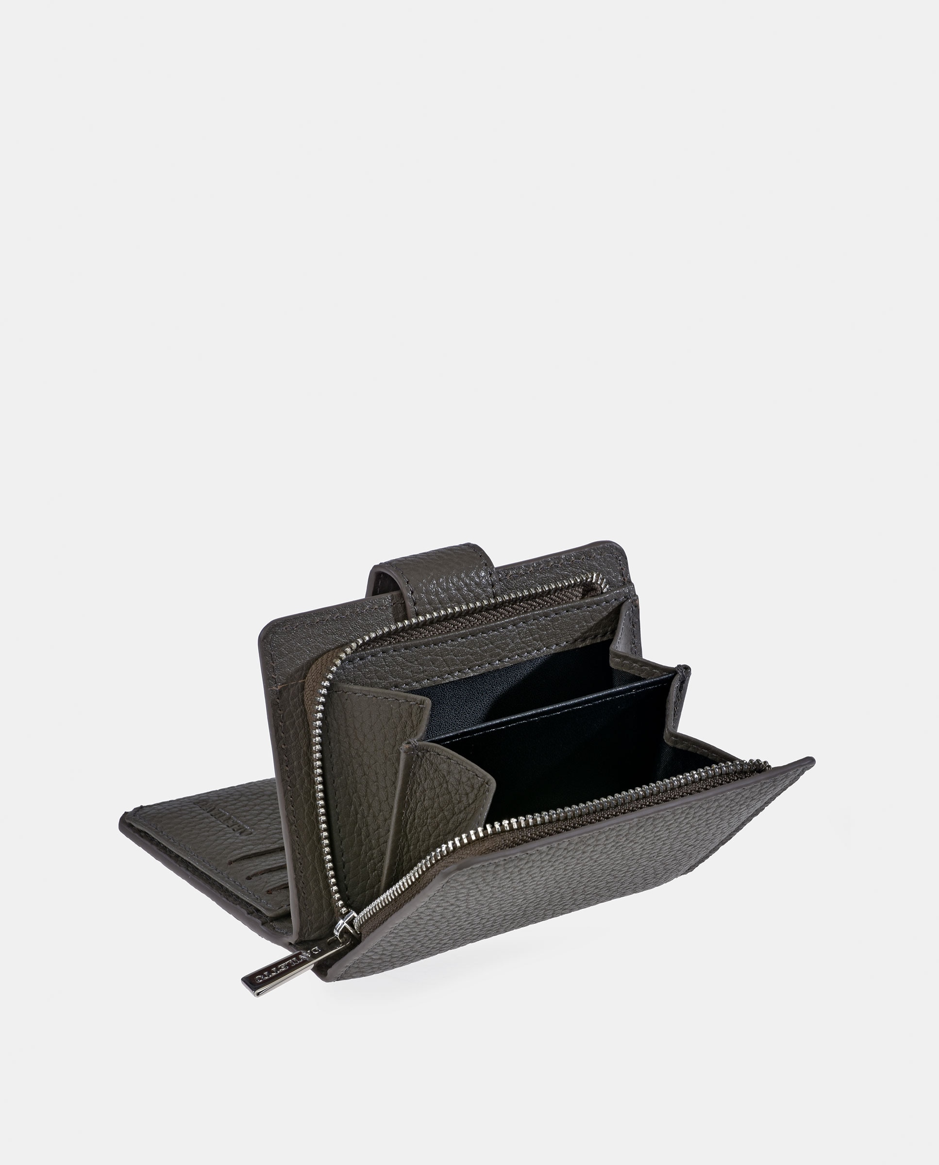 Porta-Moedas em Pele Granulada com Secção para Notas Taupe-3