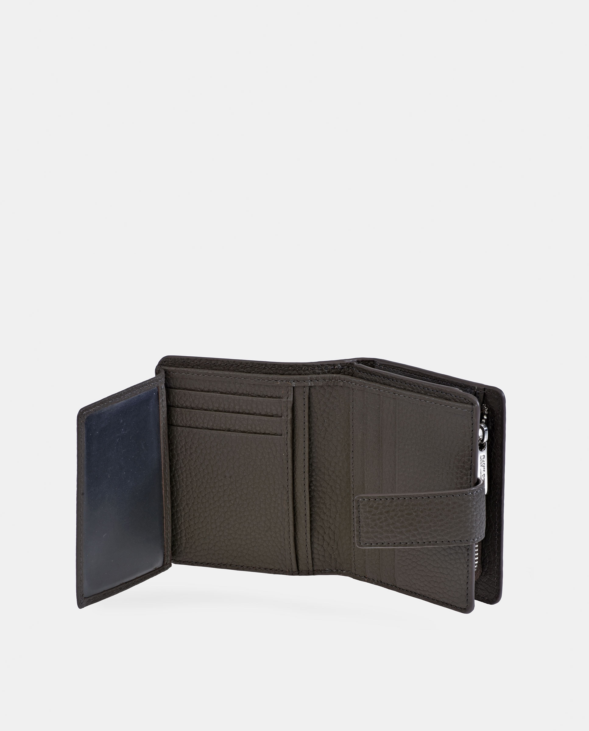 Porta-Moedas em Pele Granulada com Secção para Notas Taupe-4