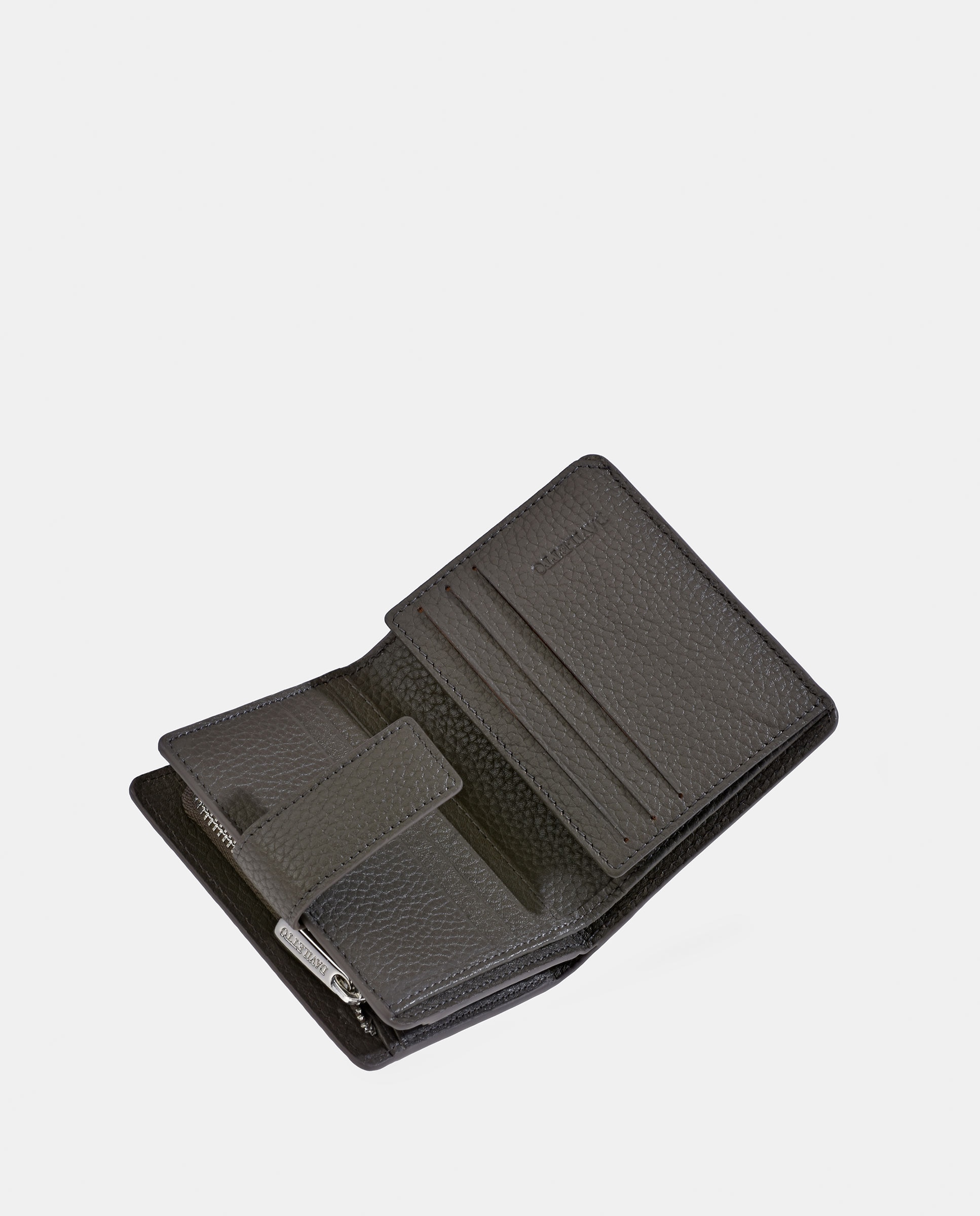 Porta-Moedas em Pele Granulada com Secção para Notas Taupe-5