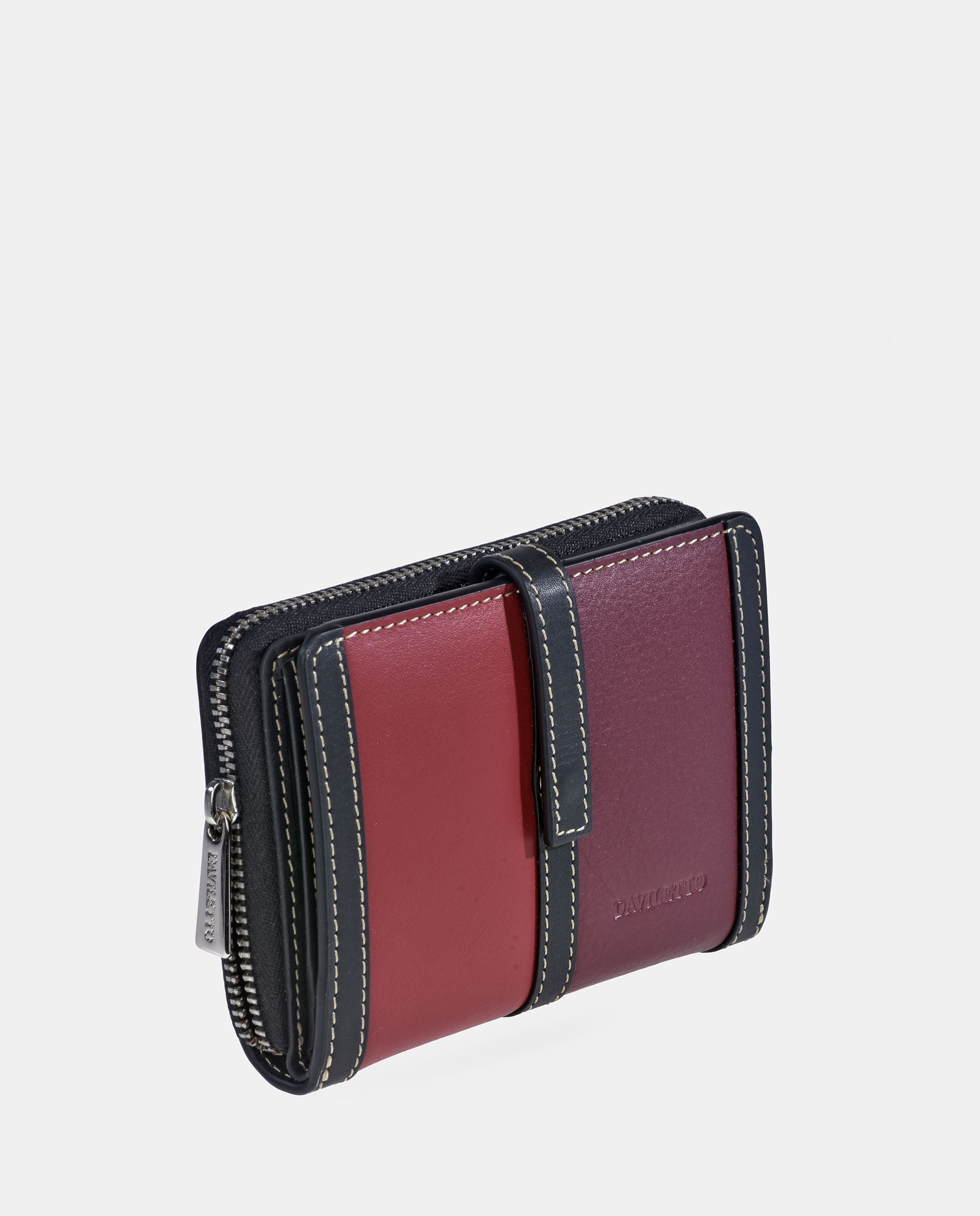 Porta-Moedas Médio em Pele Tricolor com Secção para Notas Bordeaux-2
