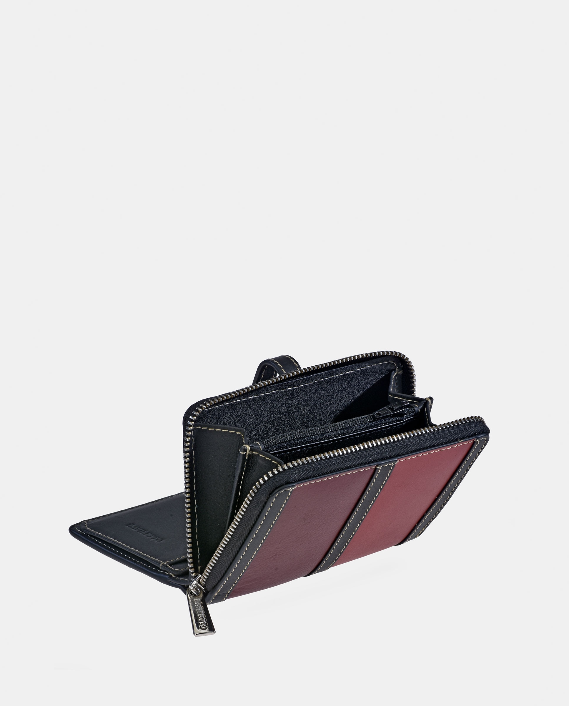 Porta-Moedas Médio em Pele Tricolor com Secção para Notas Bordeaux-3