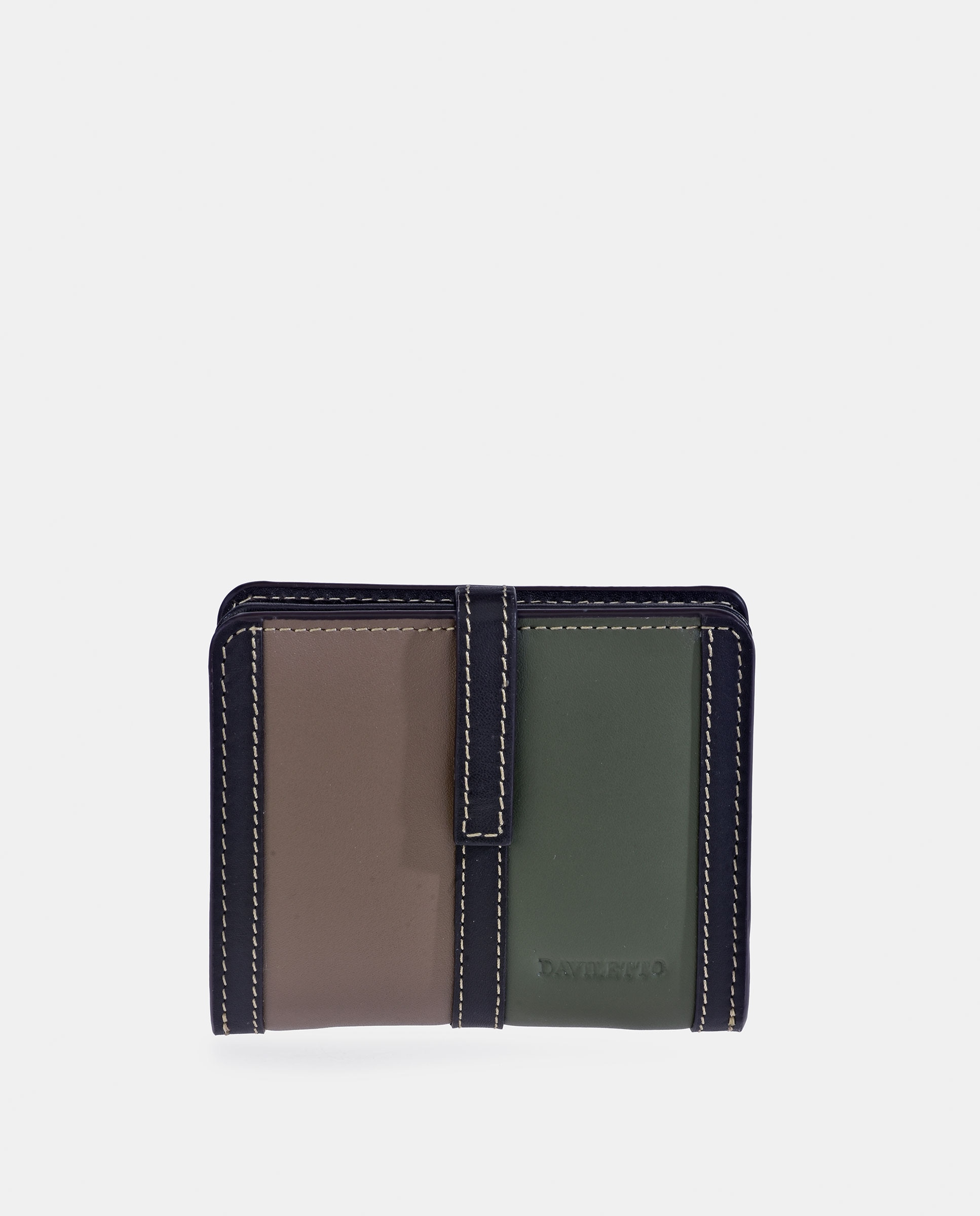 Porta-Moedas Pequeno em Pele Tricolor com Secção para Notas Verde-escuro-1