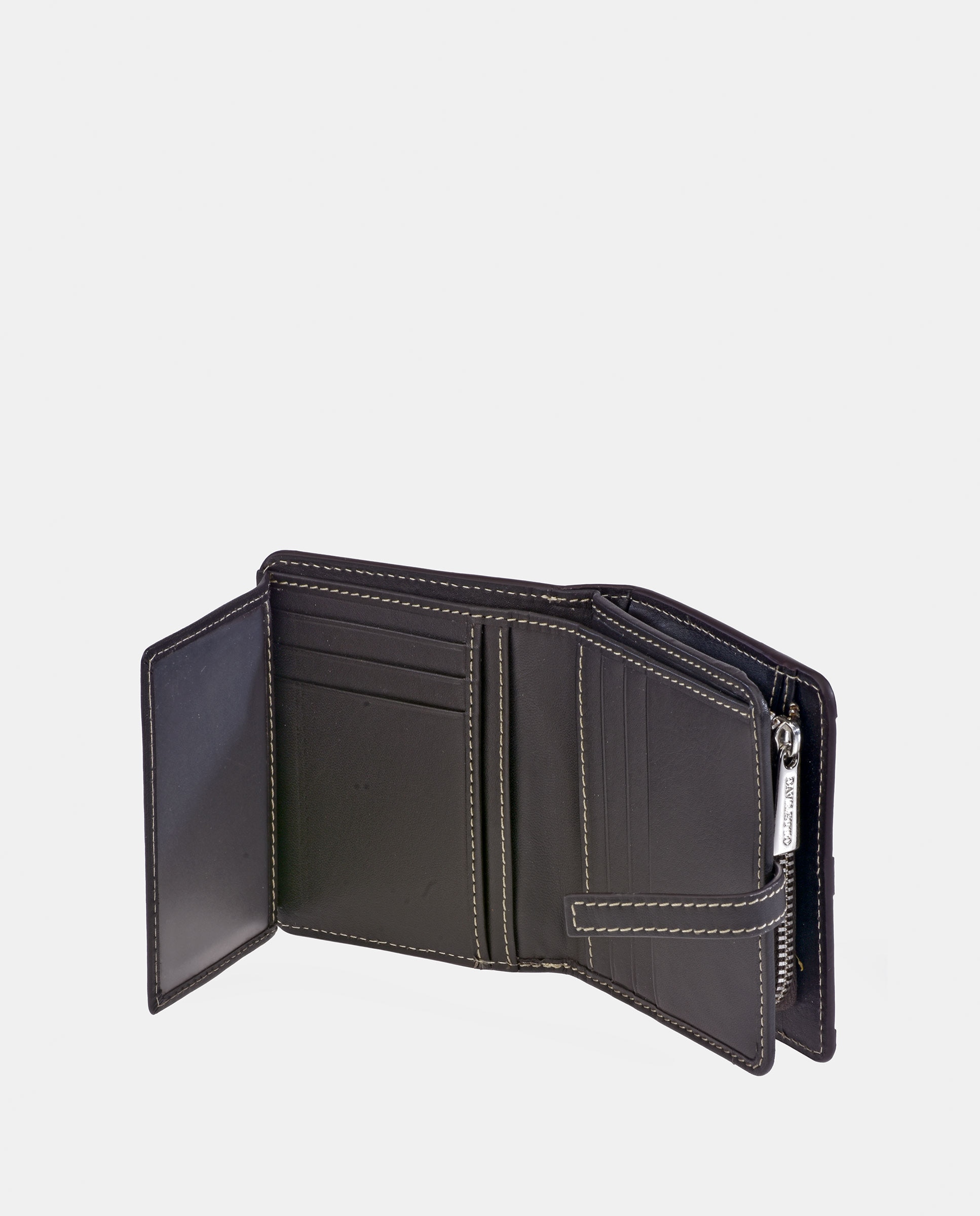 Porta-Moedas Pequeno em Pele Tricolor com Secção para Notas Verde-escuro-4