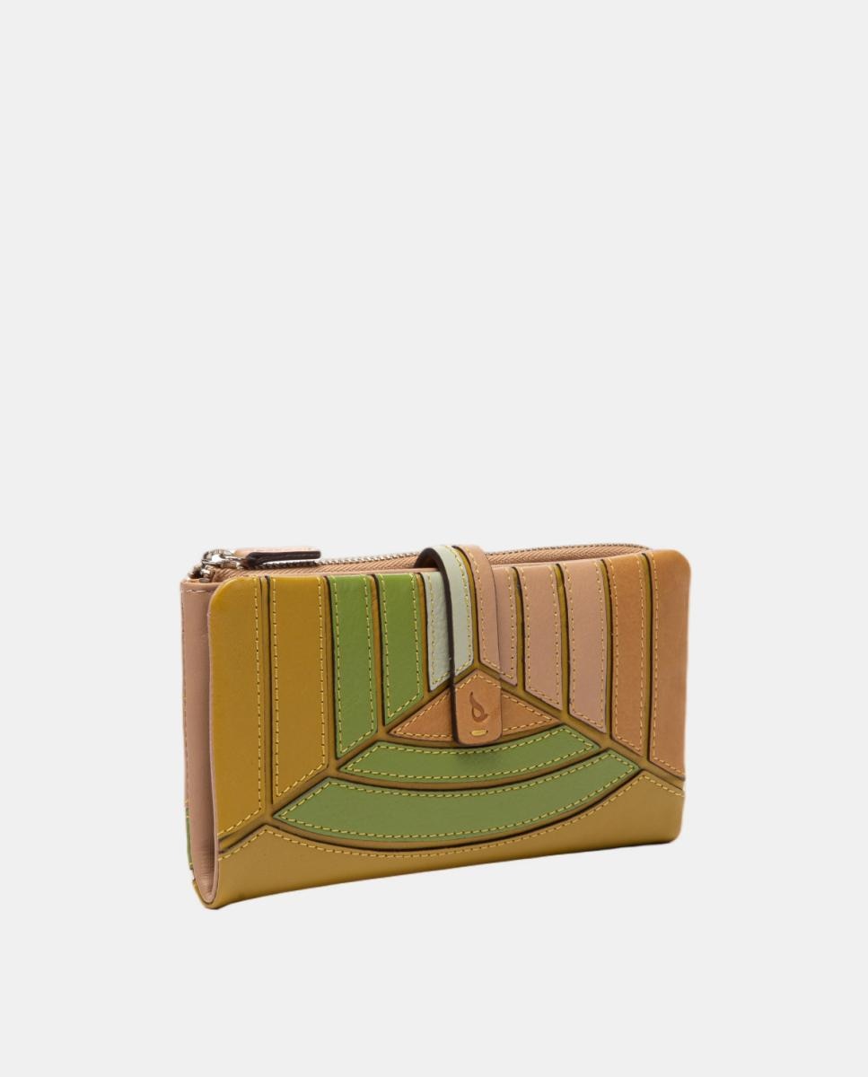 Carteira Grande em Pele com Patch Verde-2