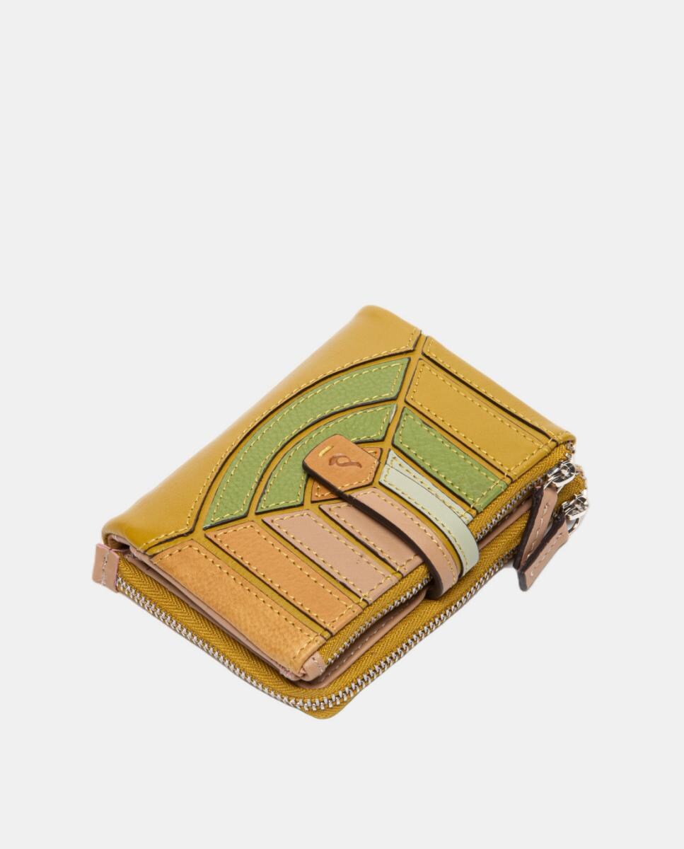 Carteira Pequena em Pele com Patch Verde-4