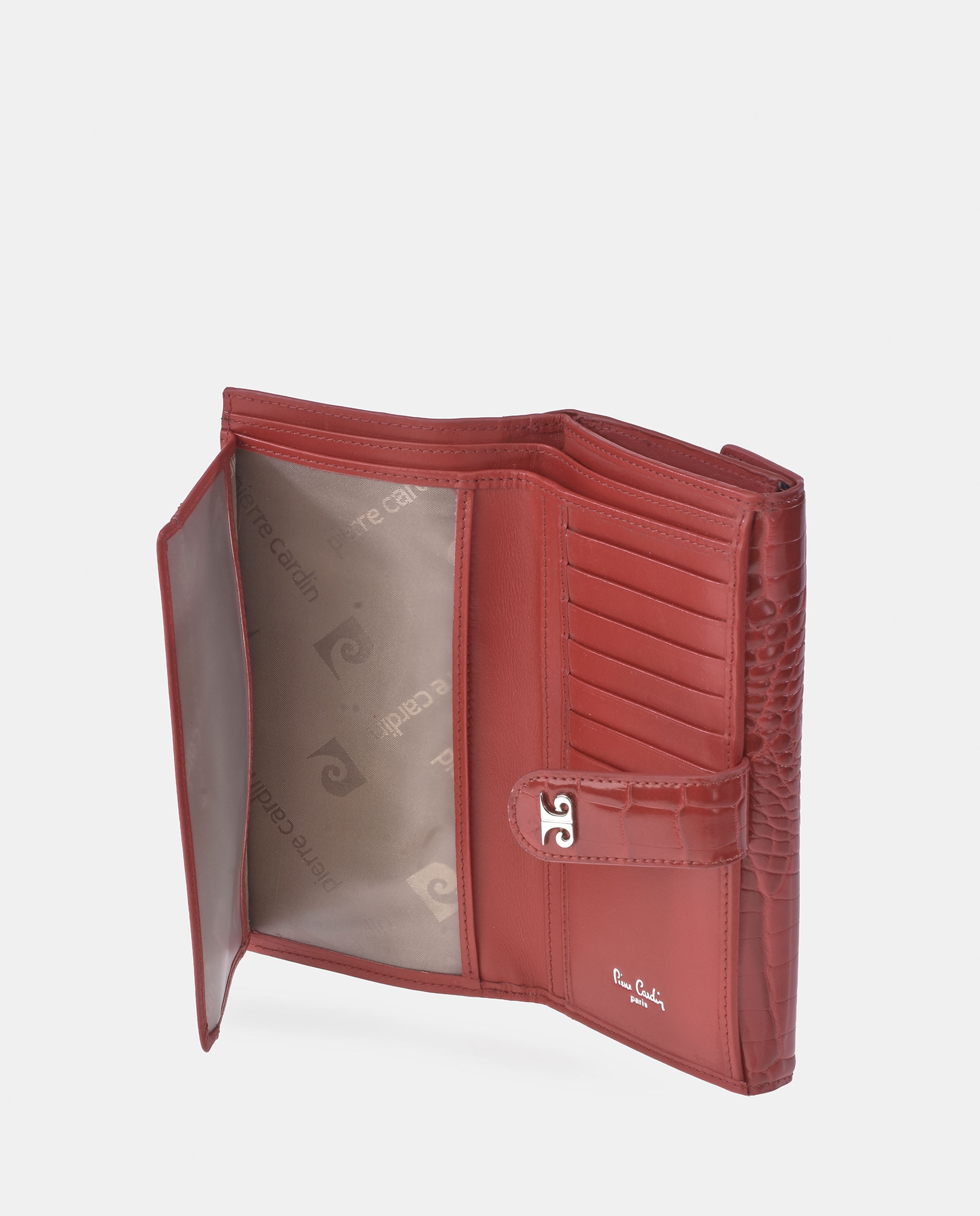 Monedero billetero grande mujer en simil piel color negro - Pierre Cardin - Rojo Rojo-4