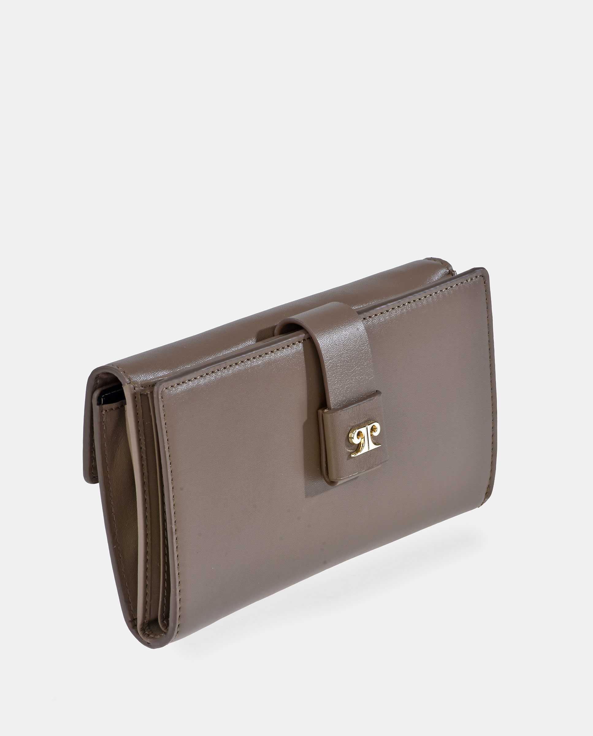 Porta-Moedas Grande em Pele com Secção para Notas Taupe-2