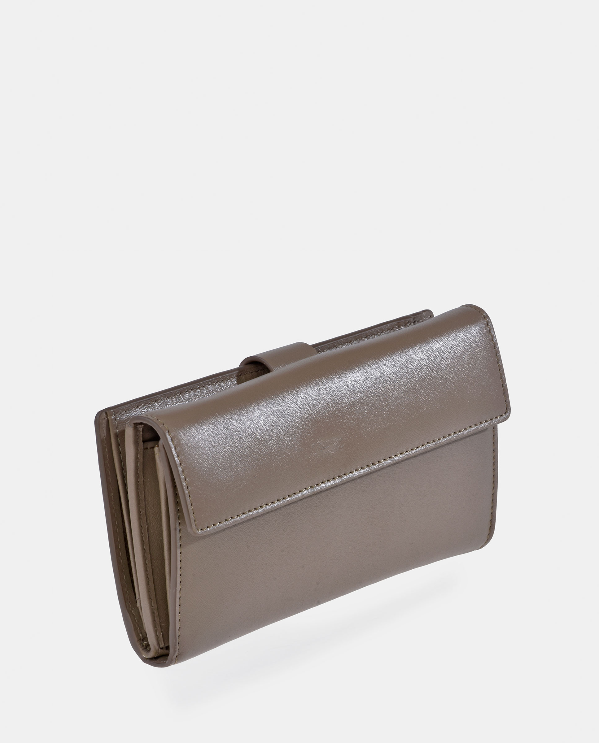 Porta-Moedas Grande em Pele com Secção para Notas Taupe-3