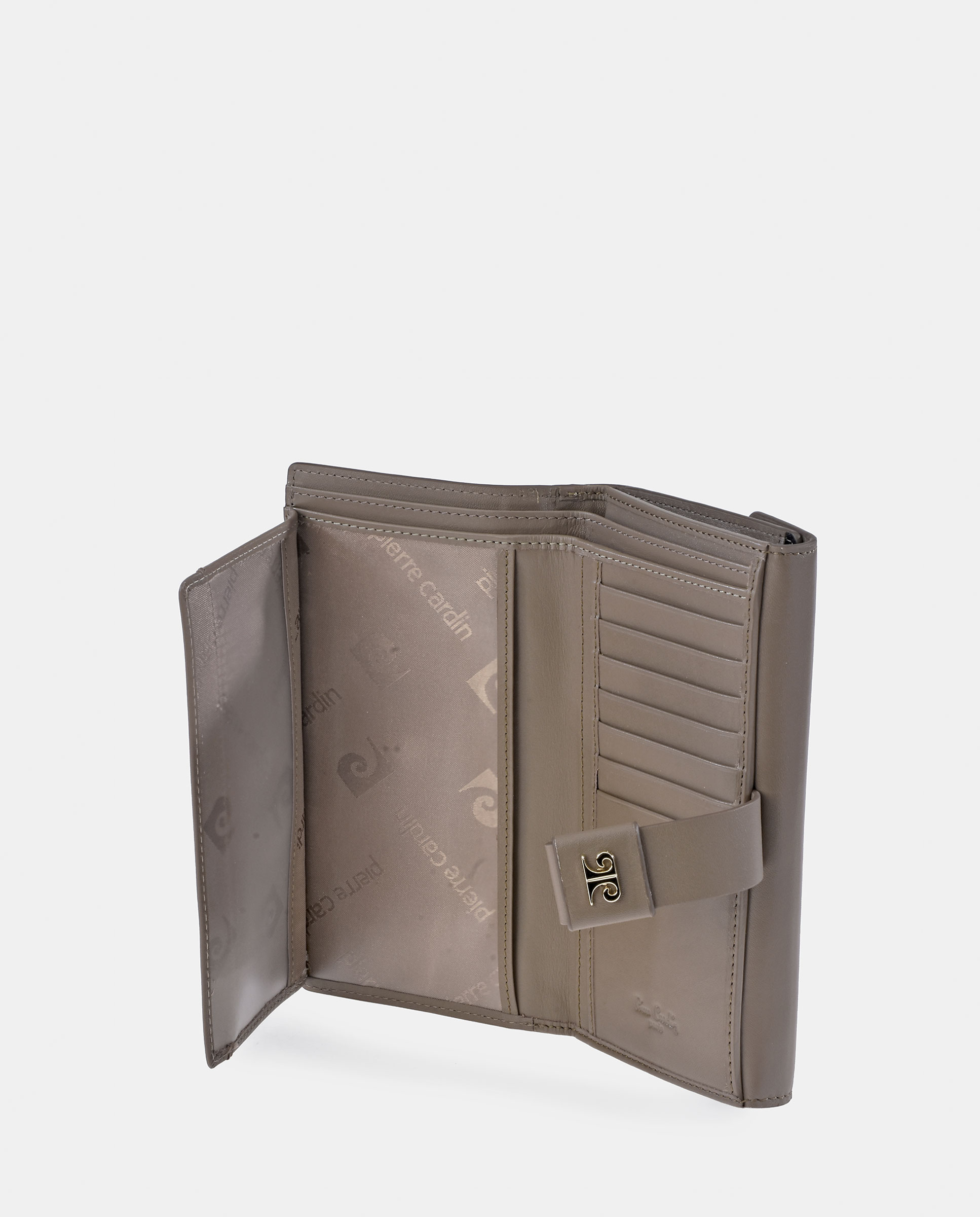 Porta-Moedas Grande em Pele com Secção para Notas Taupe-4