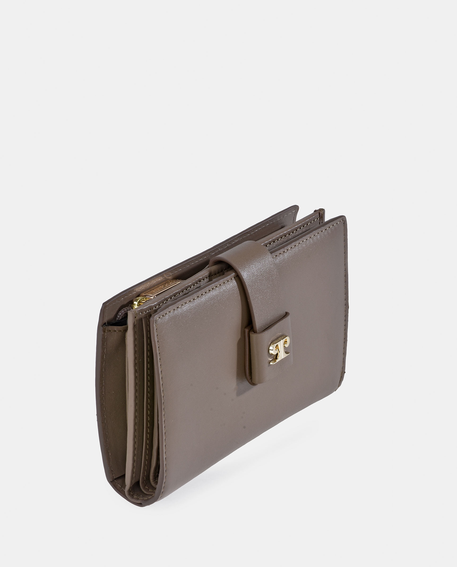 Porta-Moedas Médio em Pele com Secção para Notas Taupe-2