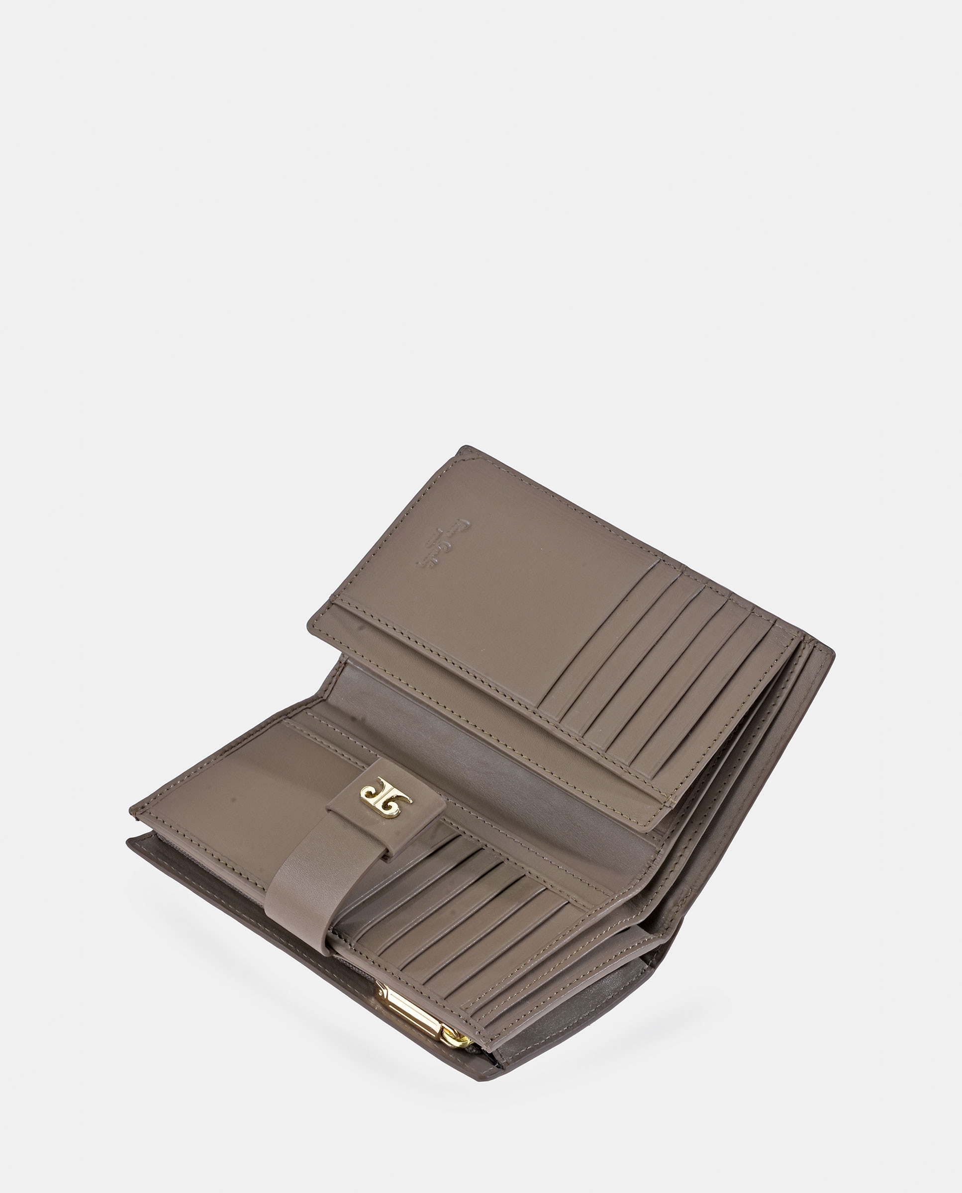 Porta-Moedas Médio em Pele com Secção para Notas Taupe-5