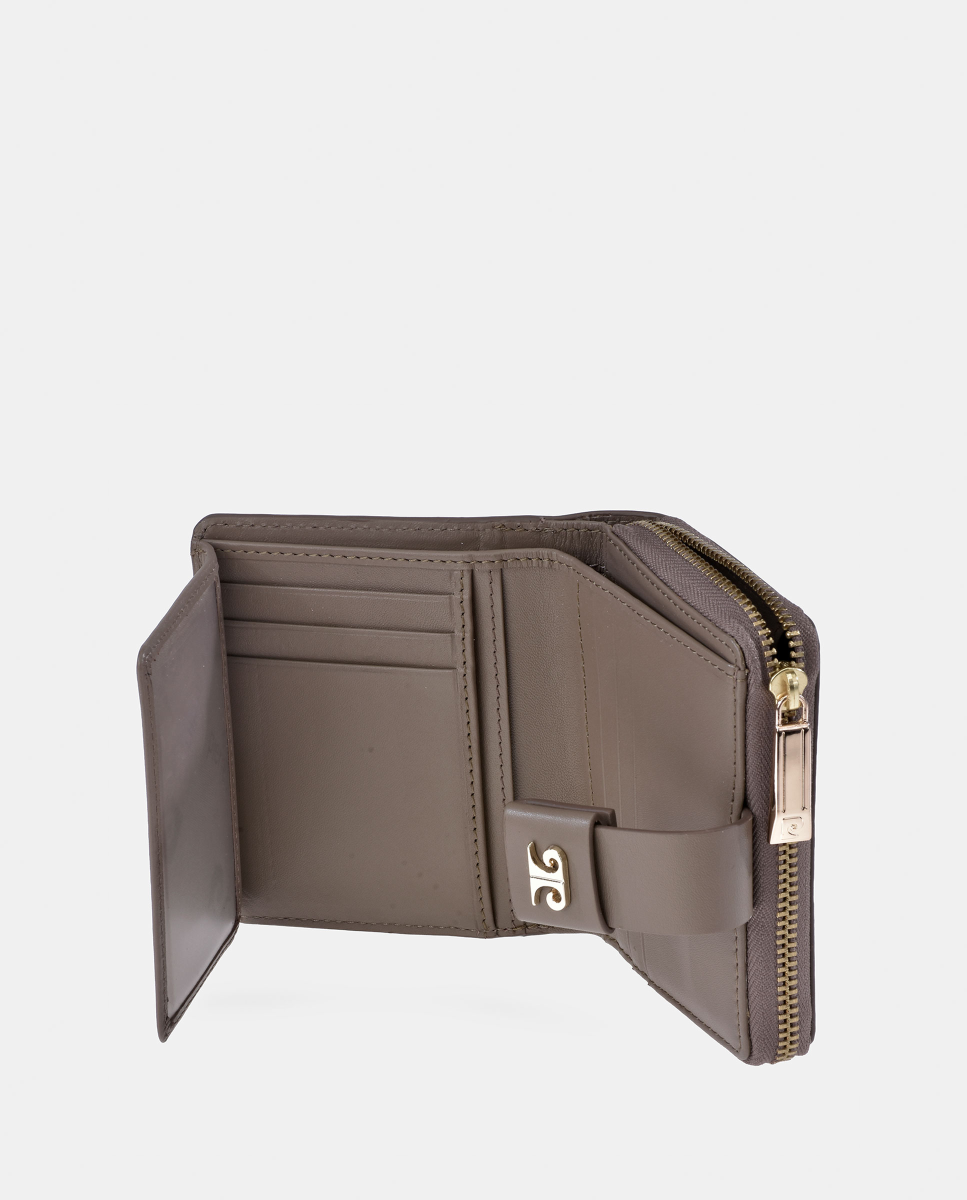 Porta-Moedas Pequeno em Pele com Secção para Notas Taupe-4