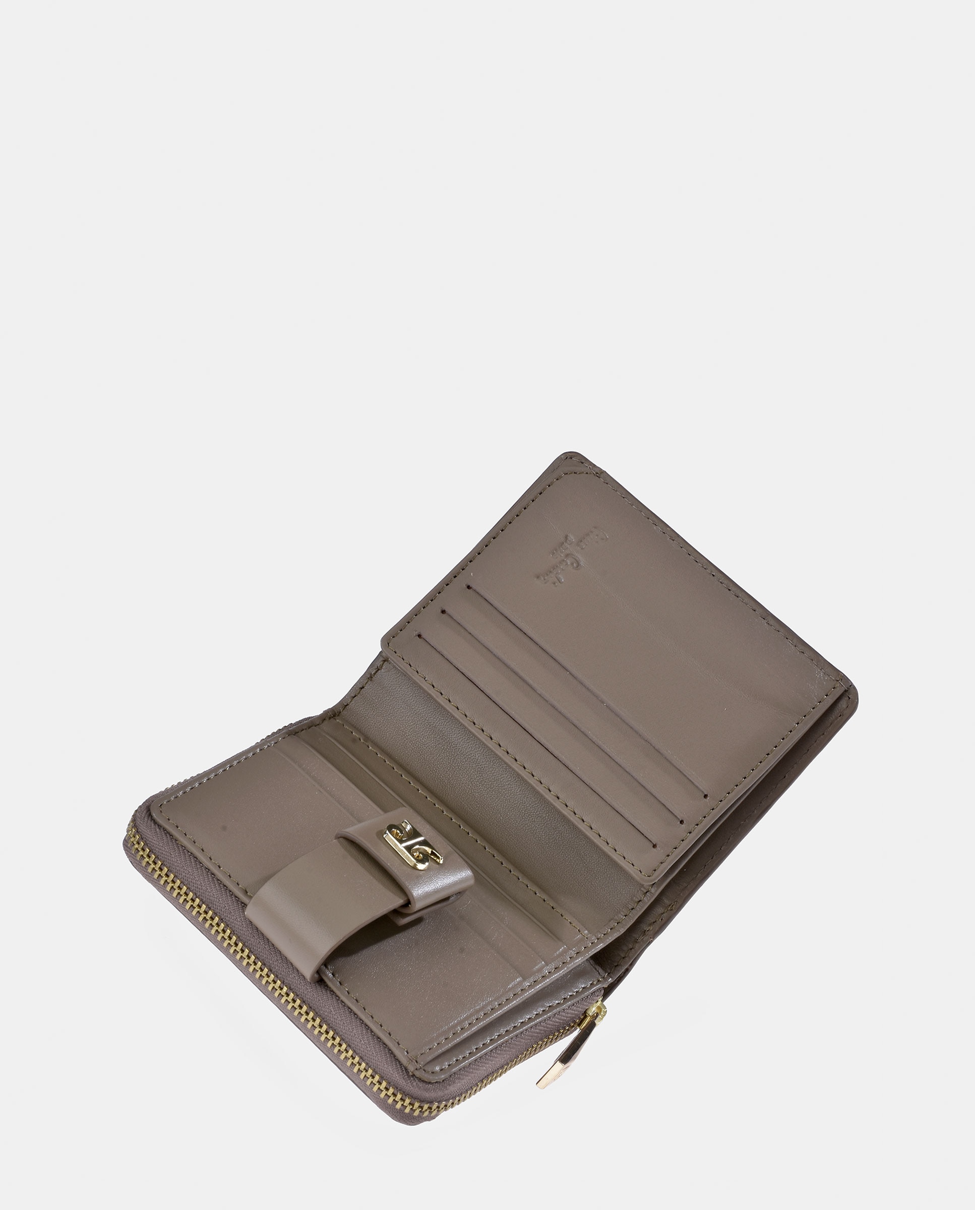 Porta-Moedas Pequeno em Pele com Secção para Notas Taupe-5