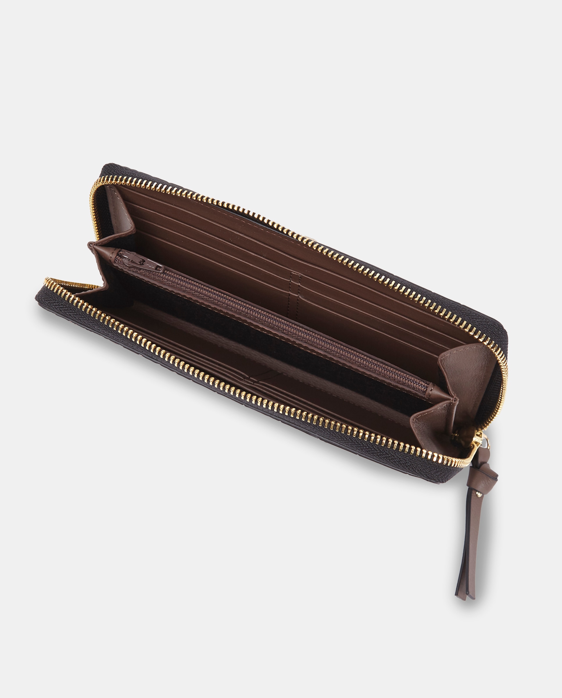 Porta-Moedas Grande em Pele Gravada com Fecho de Correr Castanho-escuro-3