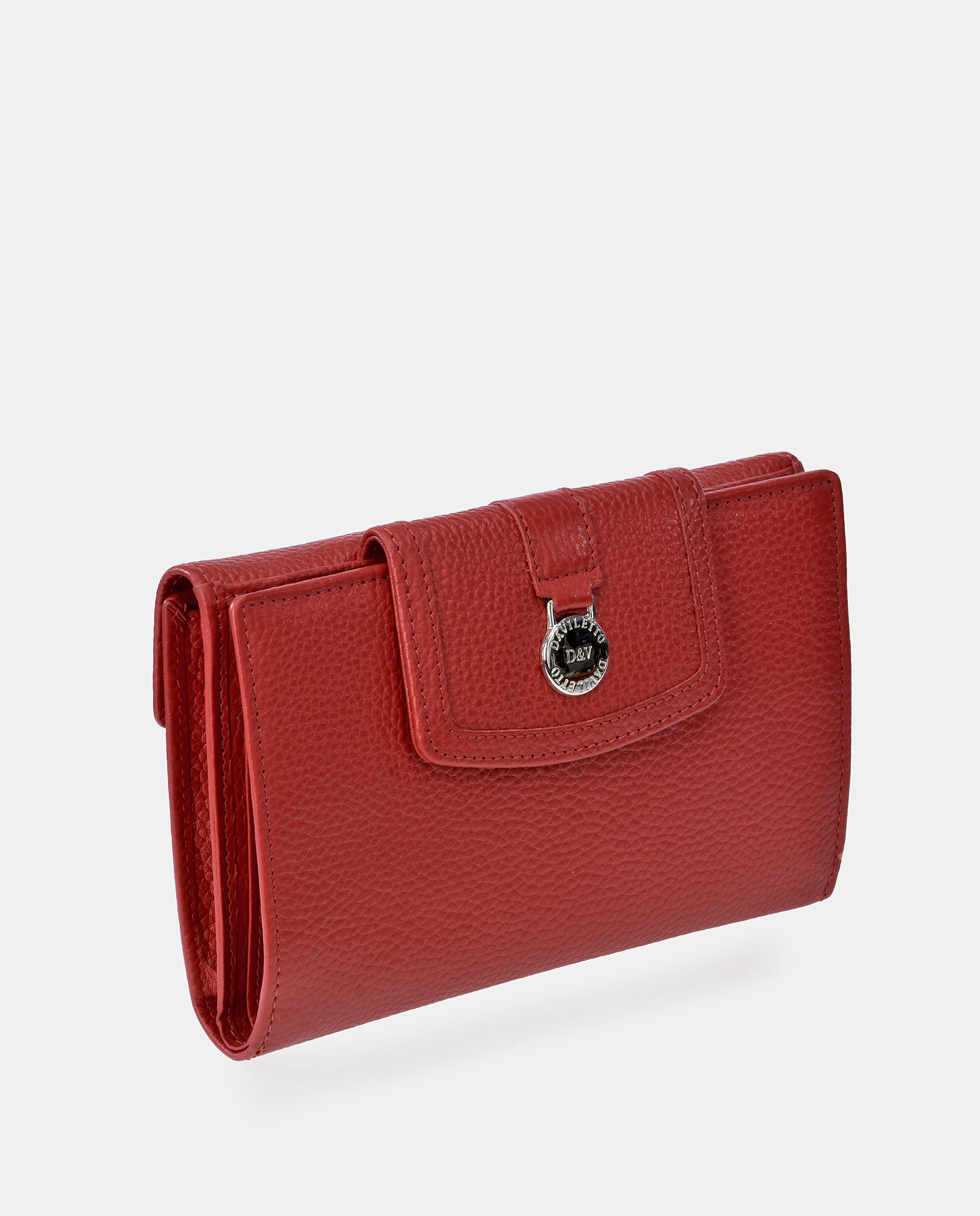 Porta-Moedas Grande em Pele com Secção para Notas e Aba Vermelho-2