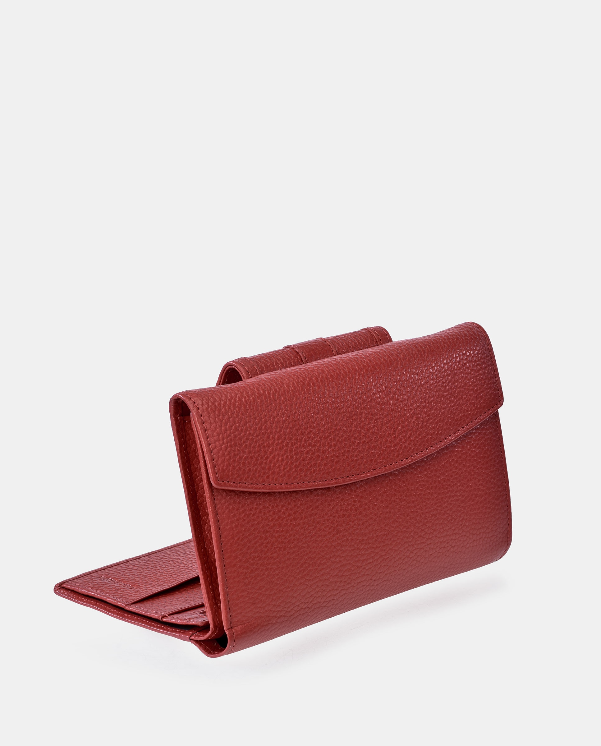 Porta-Moedas Grande em Pele com Secção para Notas e Aba Vermelho-3