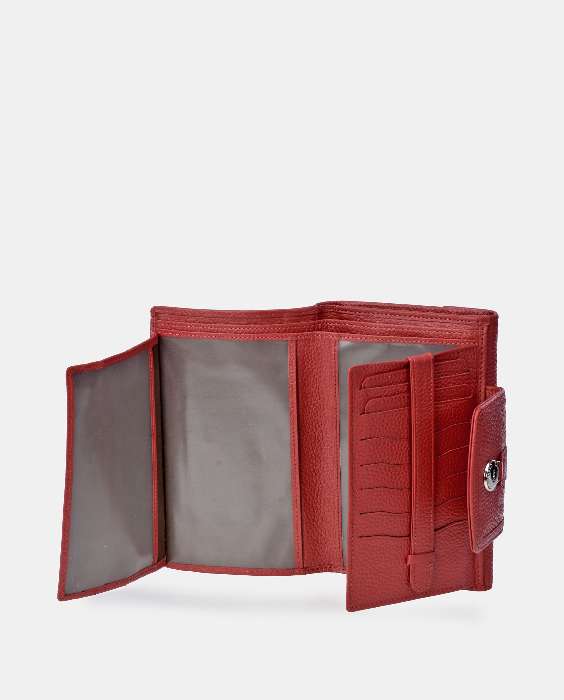 Porta-Moedas Grande em Pele com Secção para Notas e Aba Vermelho-4