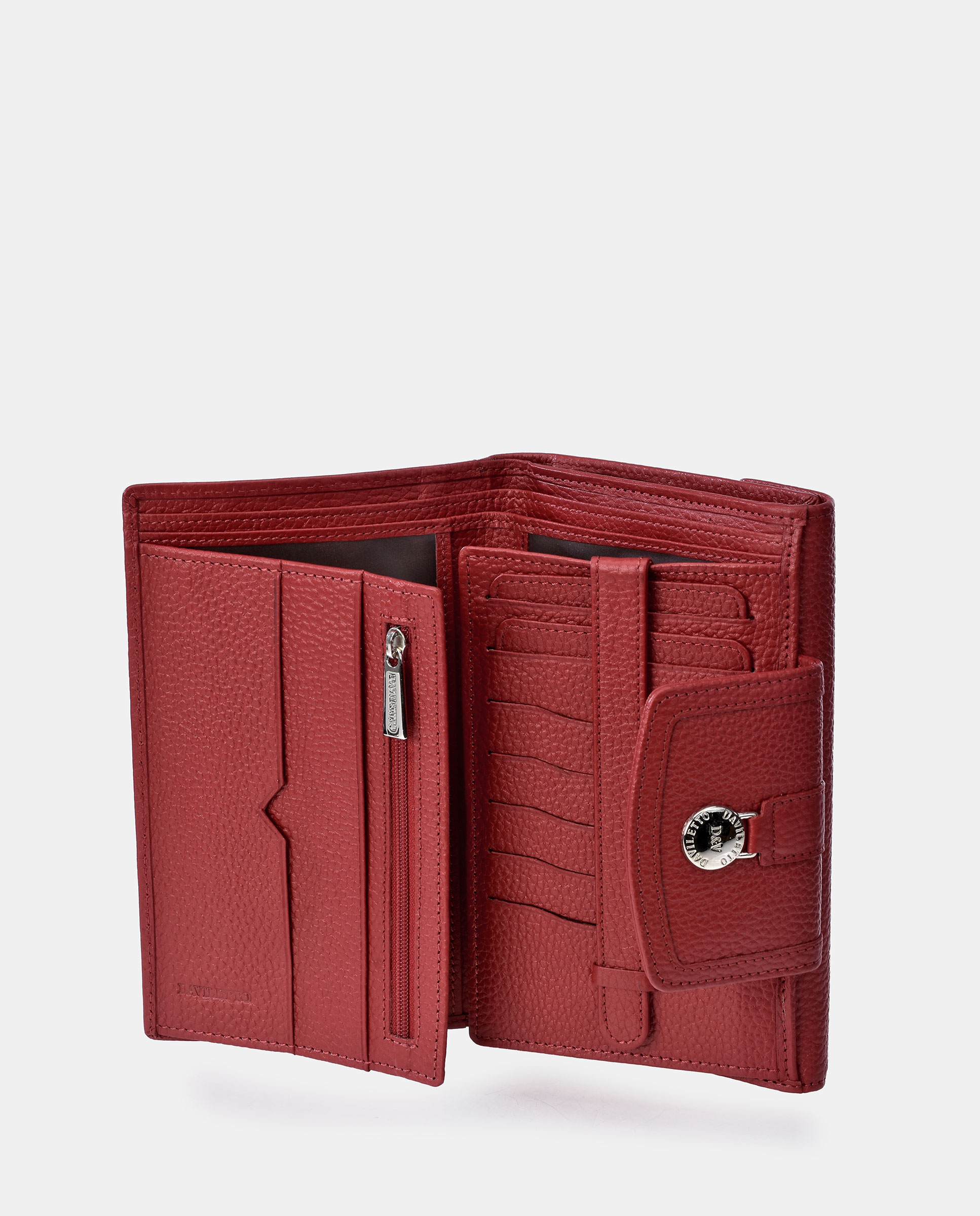 Porta-Moedas Grande em Pele com Secção para Notas e Aba Vermelho-5