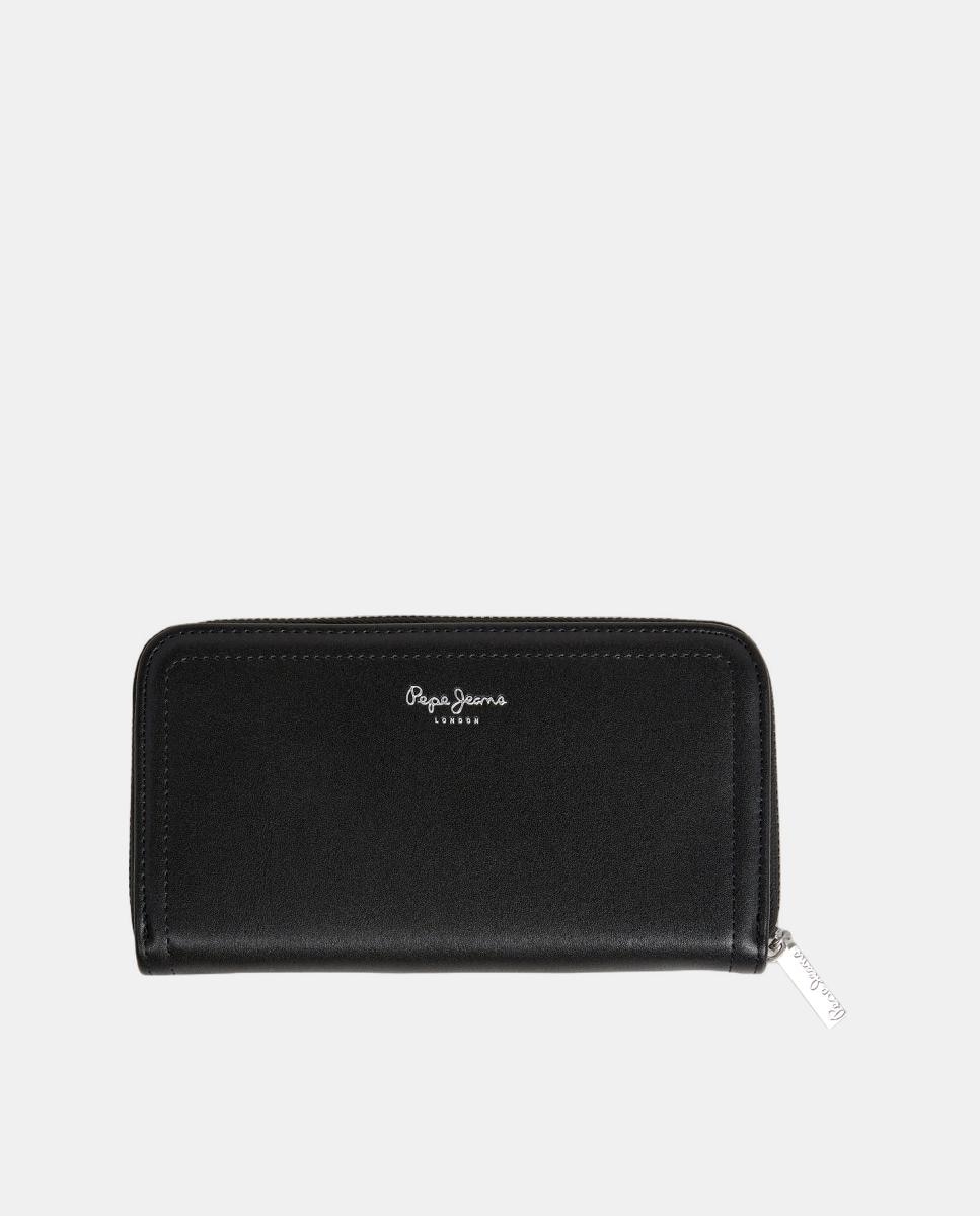 Carteira Danara com Fecho de Correr, Bolso Interior e Logótipo à Frente Preto-2
