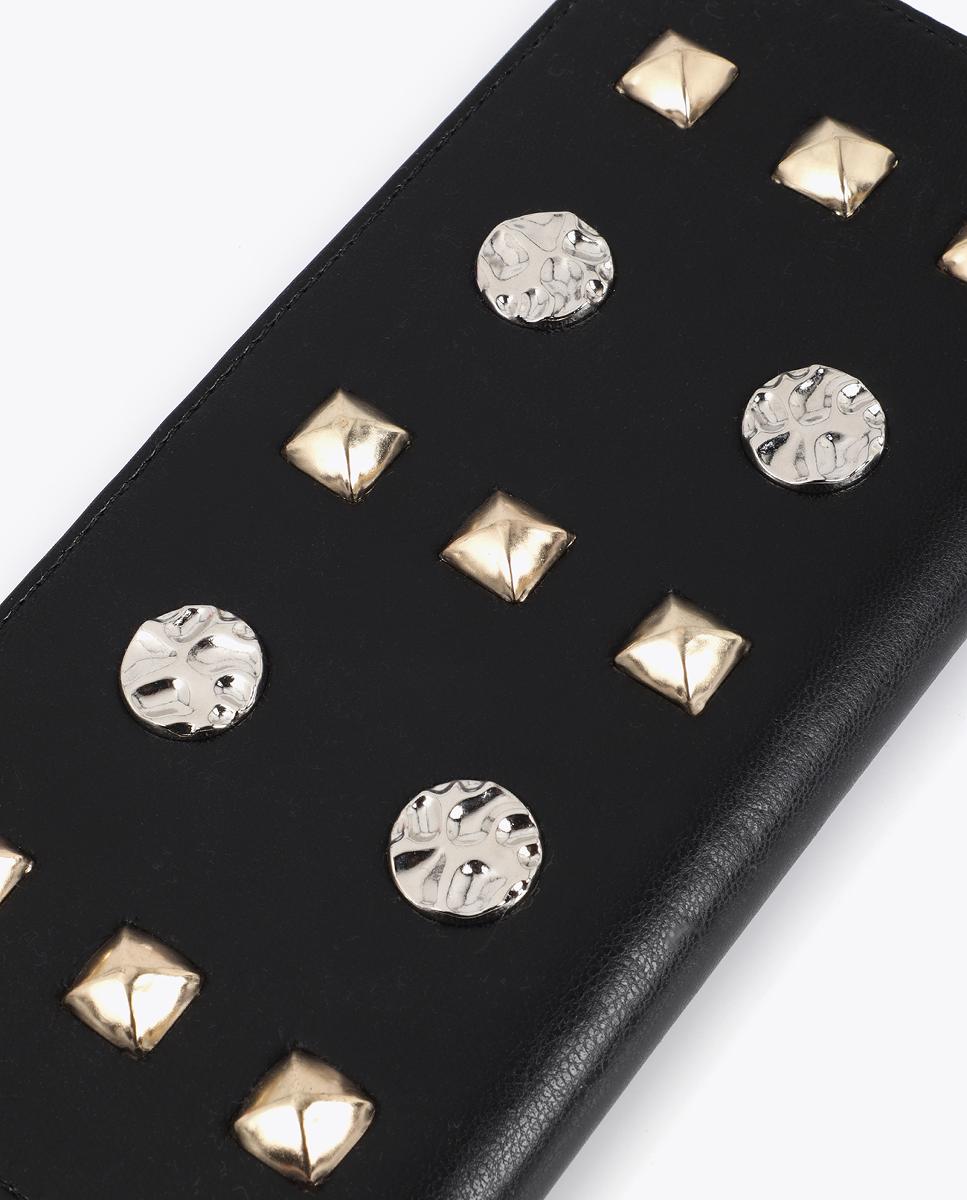 Carteira com Tachas - Dourado/Prateado Preto-4