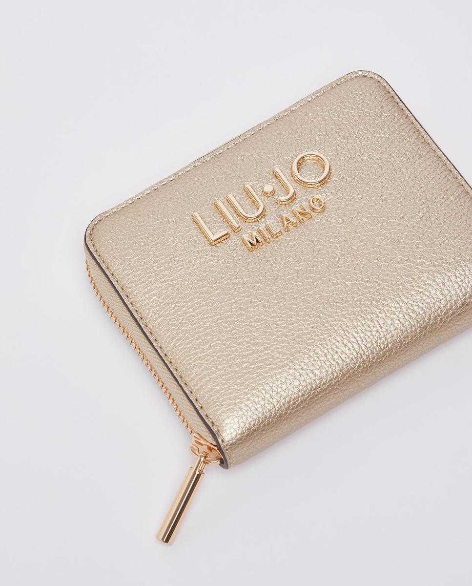 Porta-Moedas com Efeito de Pele e Detalhe de Letras de Logótipo Ouro-3