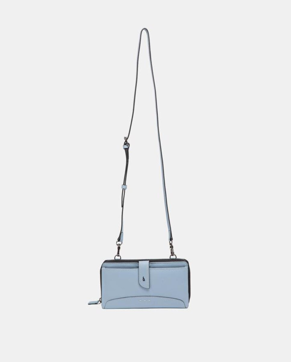 Carteira Extra Grande em Pele com Costuras Azul-4