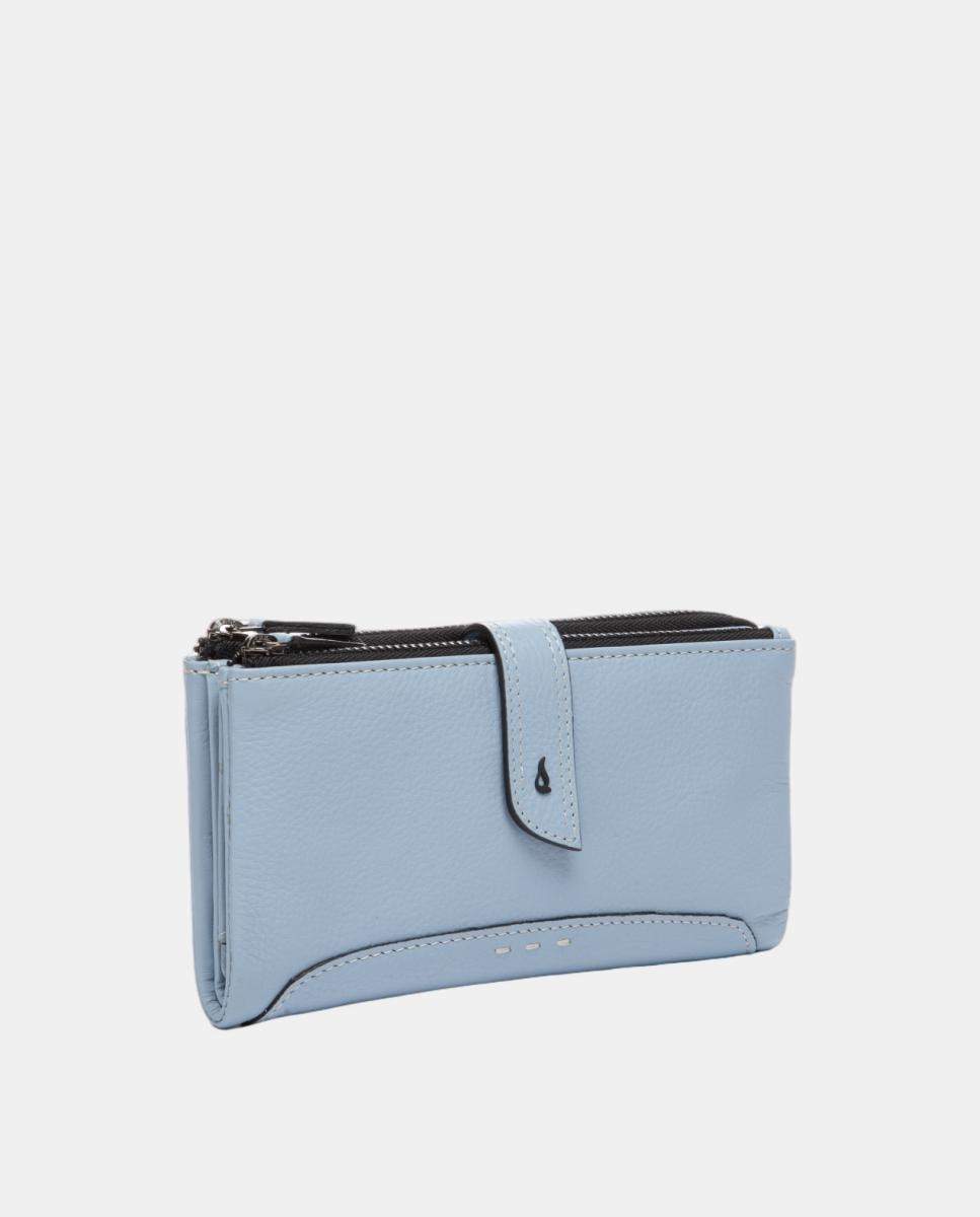 Carteira Grande em Pele com Costuras Azul-2