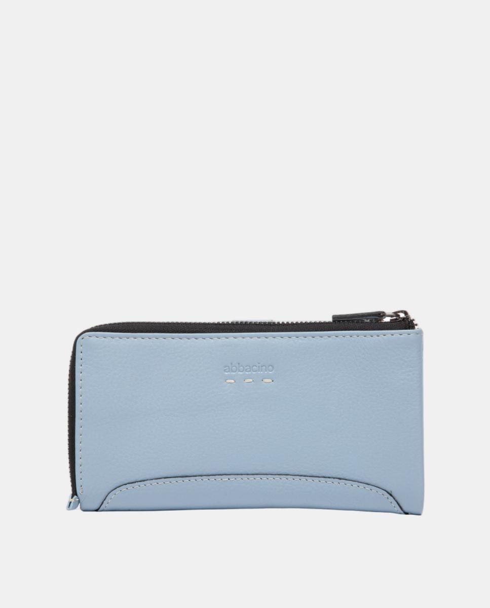 Carteira Grande em Pele com Costuras Azul-3